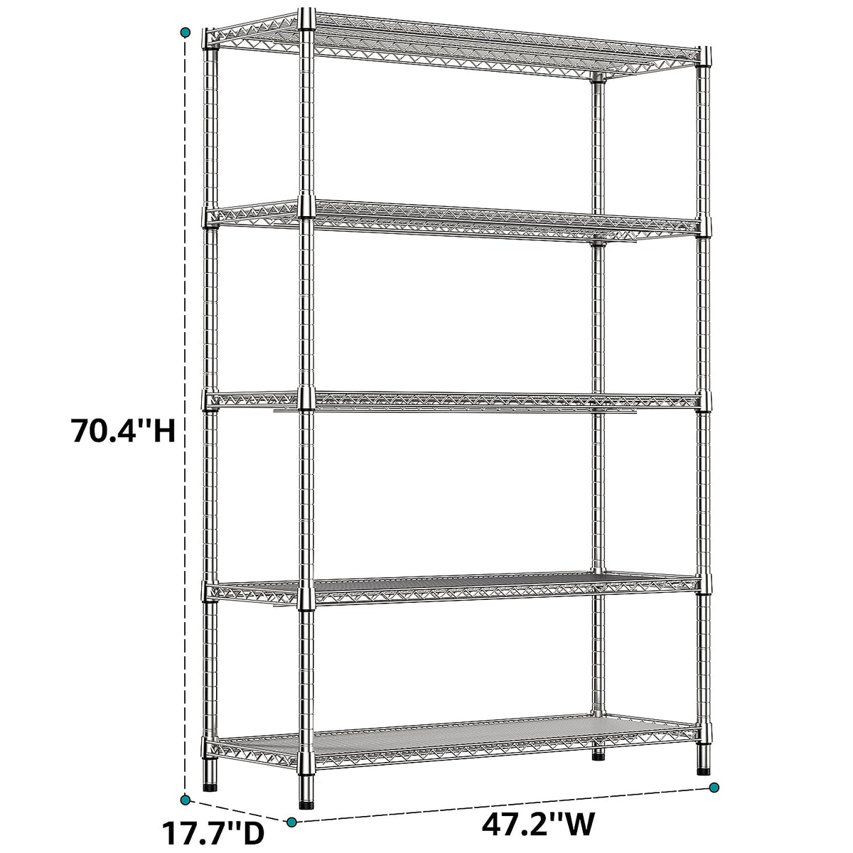 4250 LBS Garage Shelving Wide Storage Shelves 5 Tier Metal Shelves Heavy Duty Adjustable Utility Shelf Rack Chrome 17.7" D x 59.1" W x 70.4" H