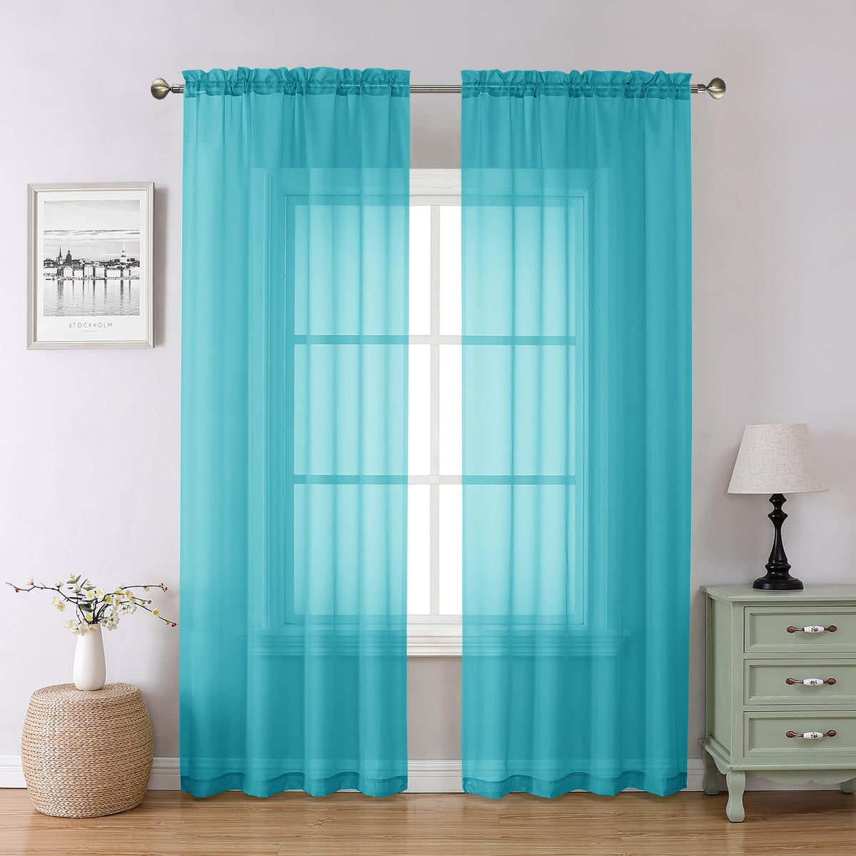 Turquoise Sheer Curtains 84 Inches Long for Living Room (2 Count)