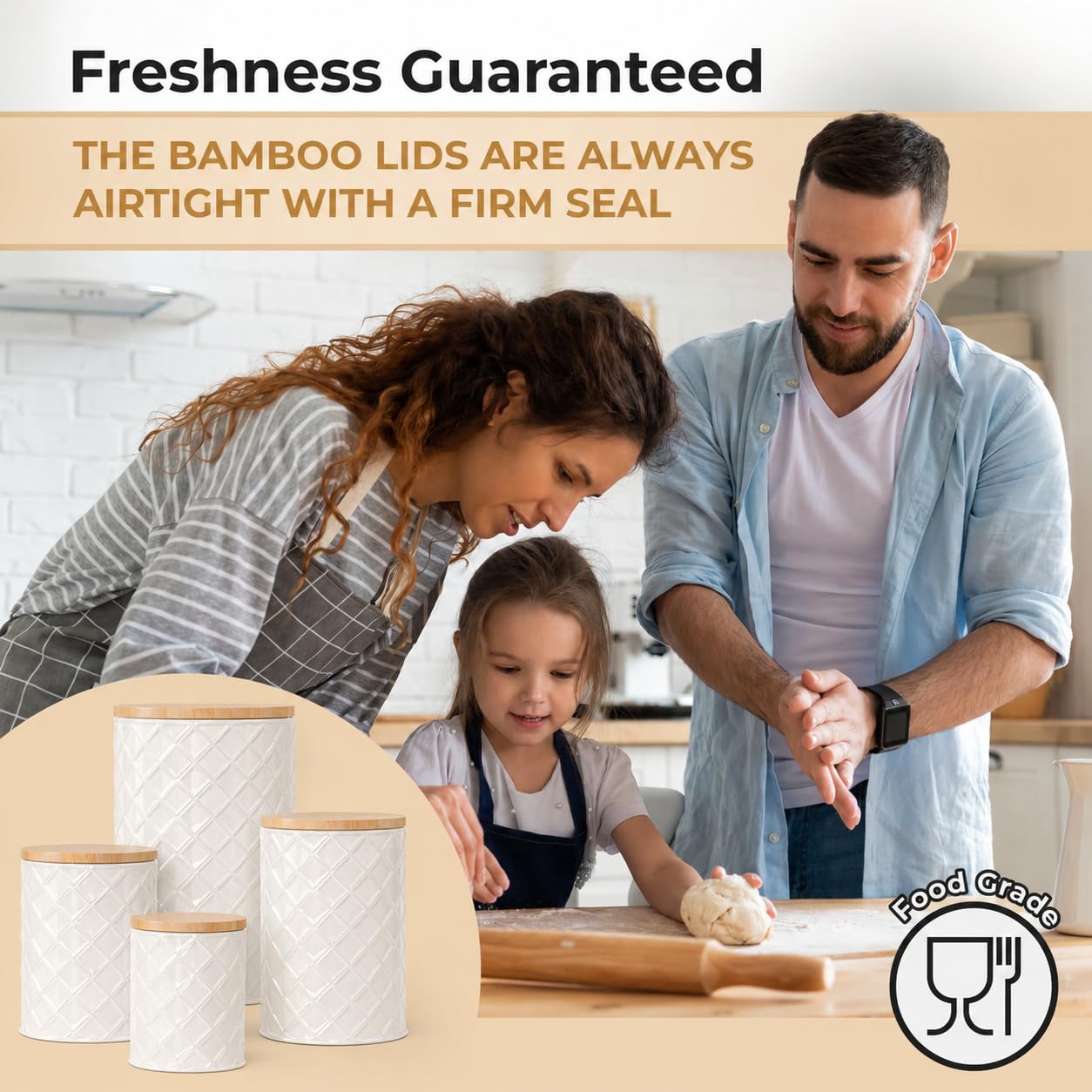 Cream Metal Canister Set for the Kitchen Counter (4 Count)