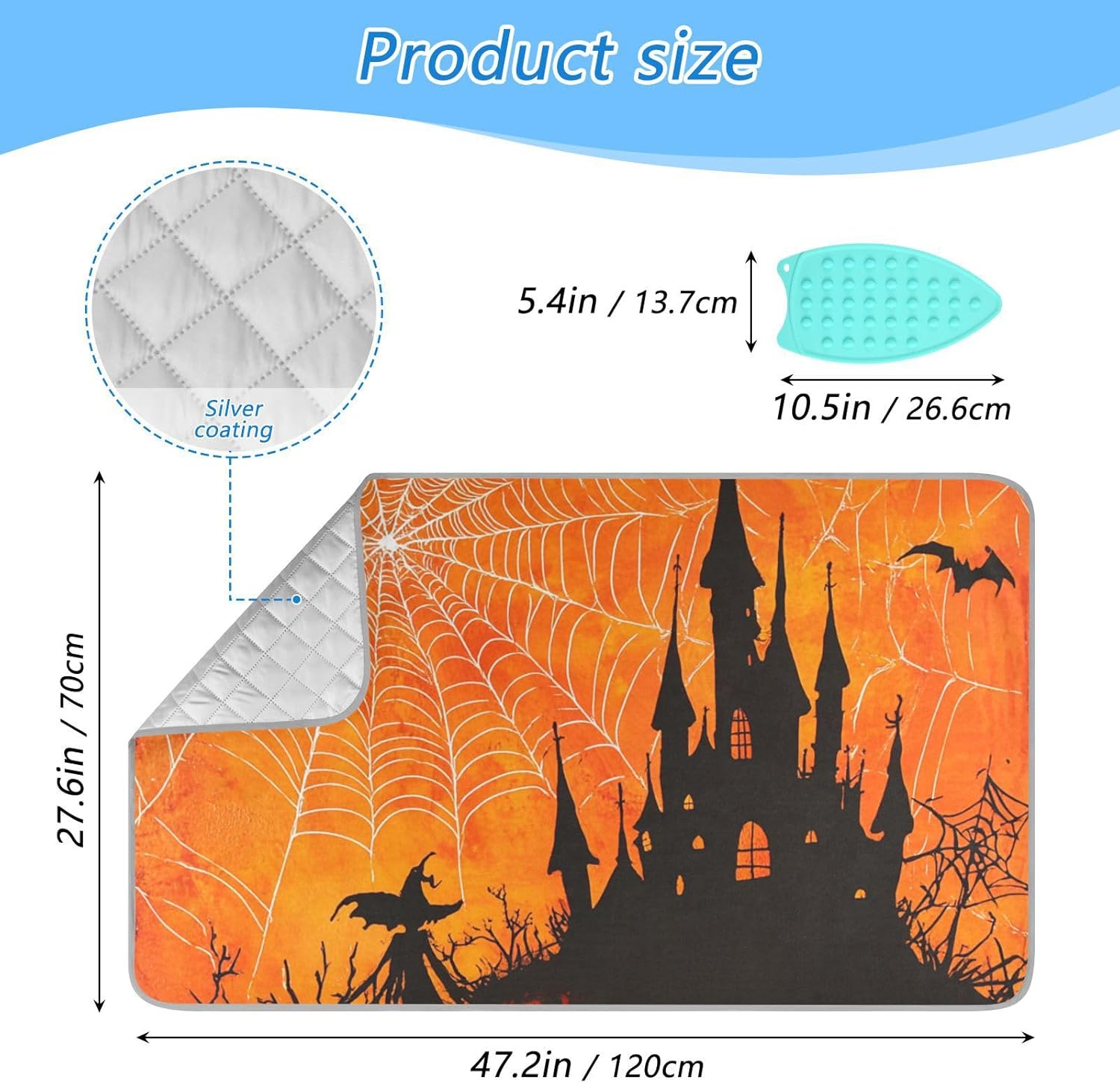 Orange Halloween Bat Castle 01 Ironing Mat for Table top Portable Ironing Pad Blanket for Washer Dryer Countertop Travel
