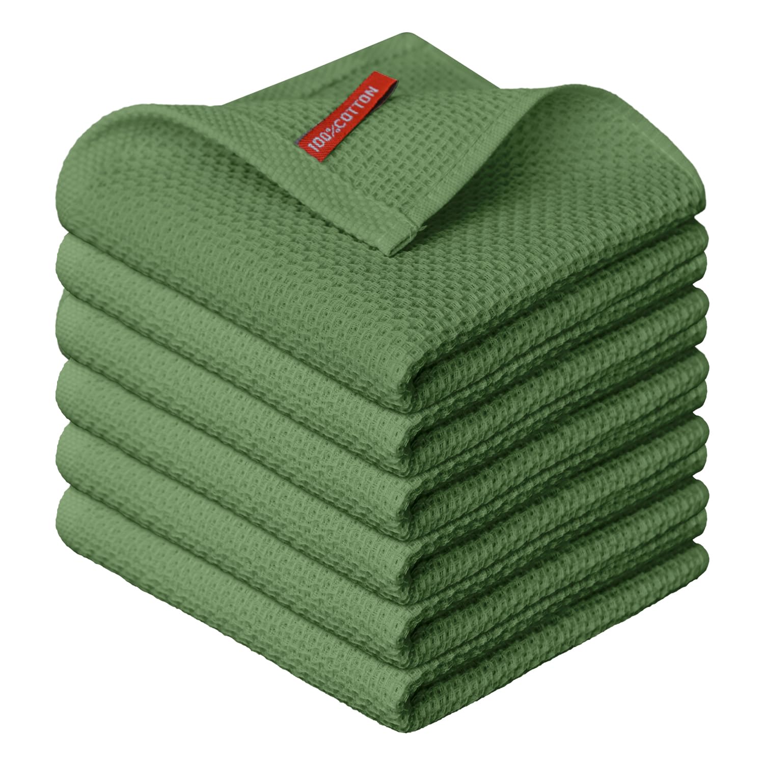 100% Cotton Olive Green Waffle Weave Kitchen Dish Cloths (6 Count)