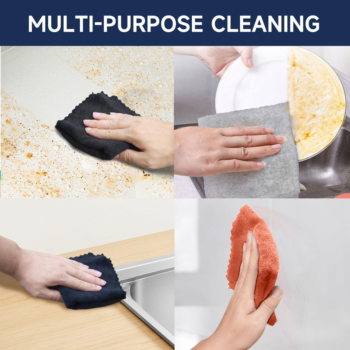 12" x 12" Black Microfiber Cleaning Cloth (40 Count)