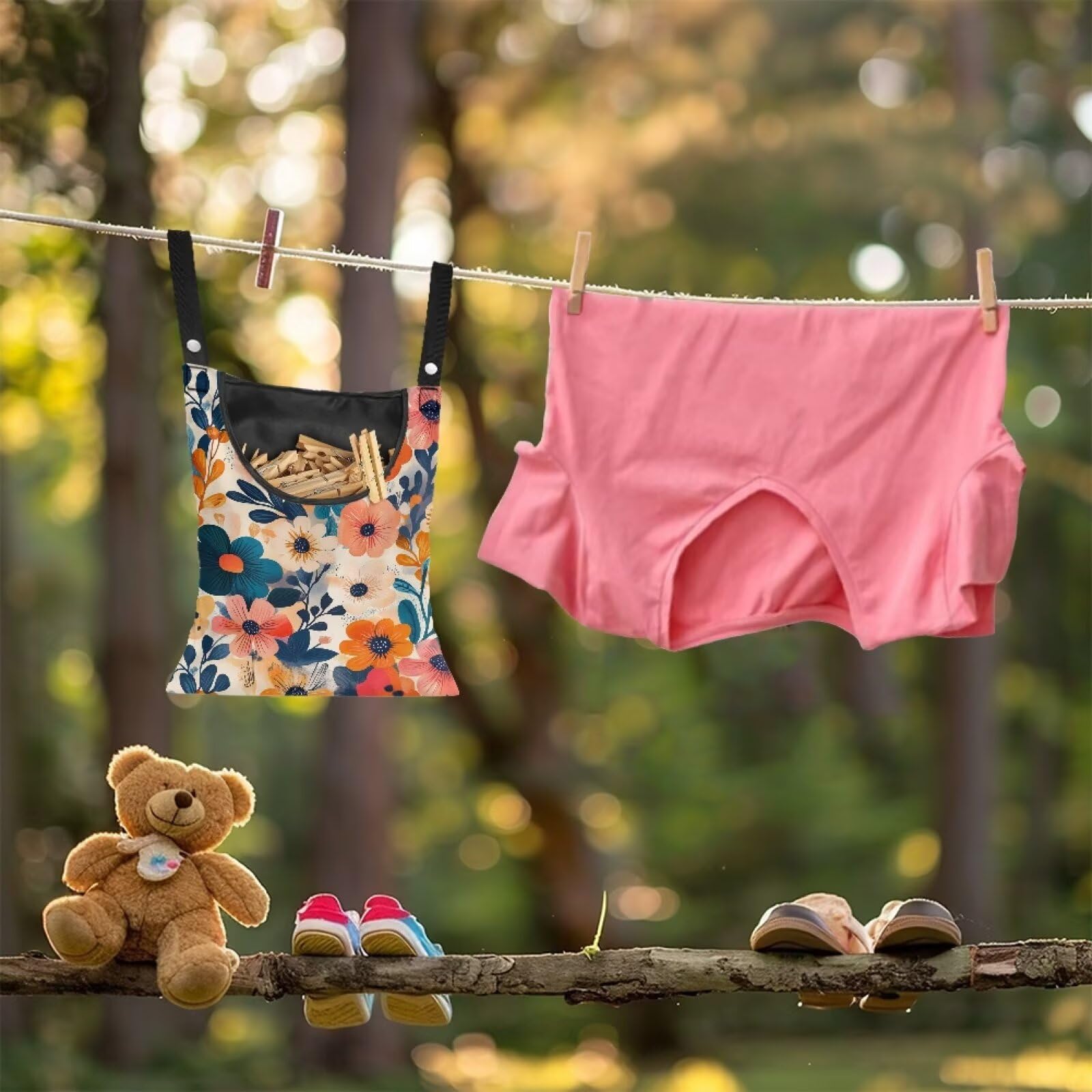 Colorful Gorgeous Flowers Rotatable Clothespin Storage Bag