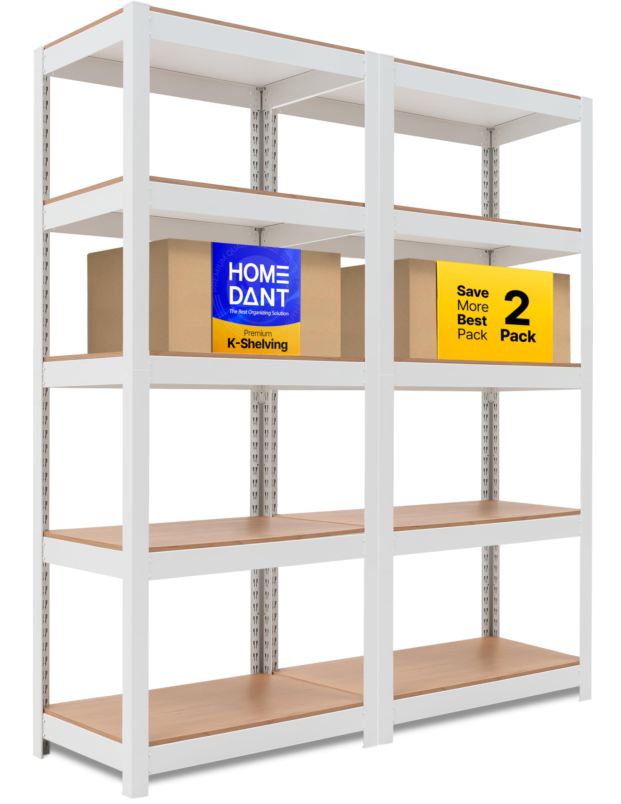 House 24.4" W 5 Tier Heavy Duty Garage Shelving Adjustable Metal Rack Storage Shelves Standing Shelf Unit Organizers Pantry Closet Office White 2Pack (2 Count)