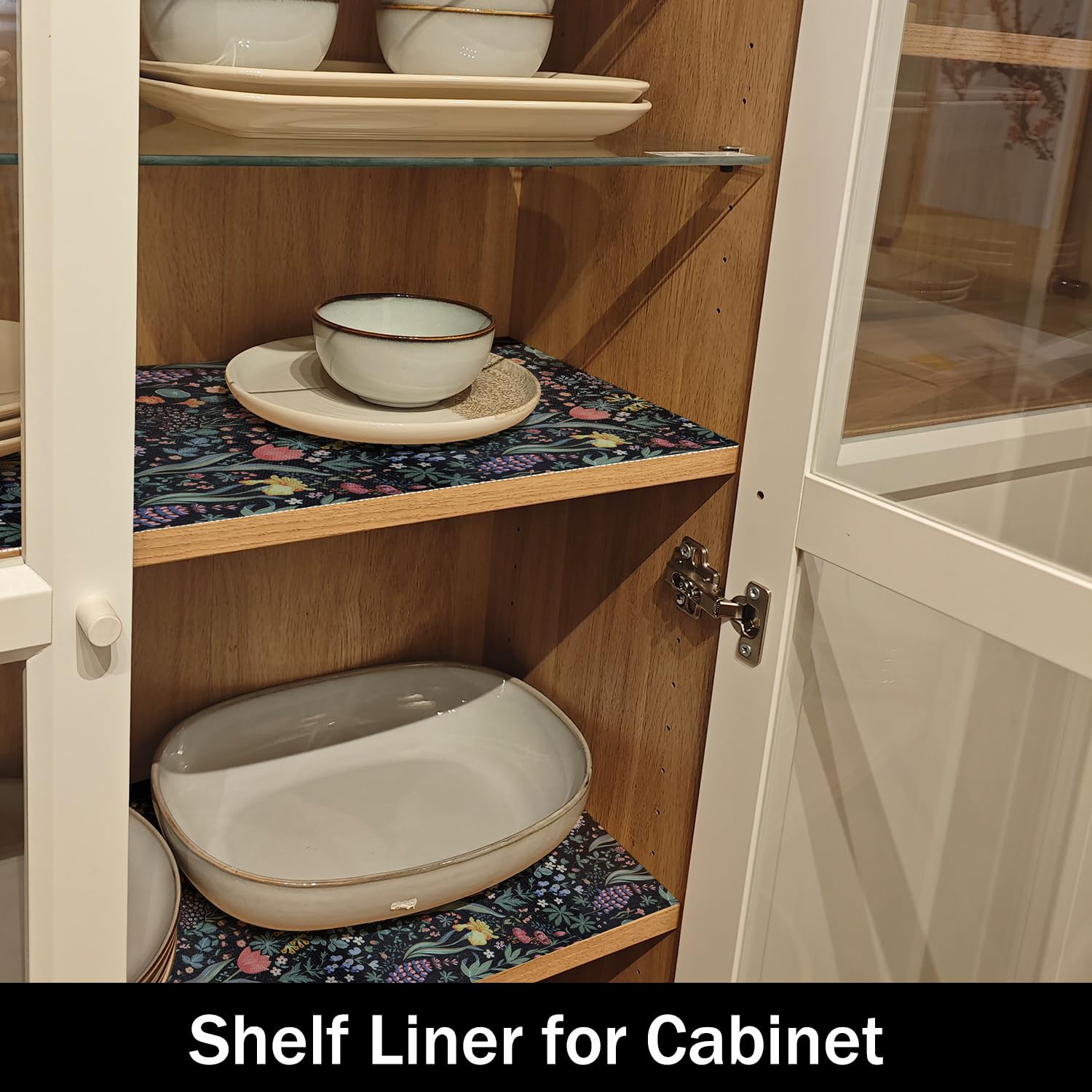 Black Floral Shelf Drawer Liners Non