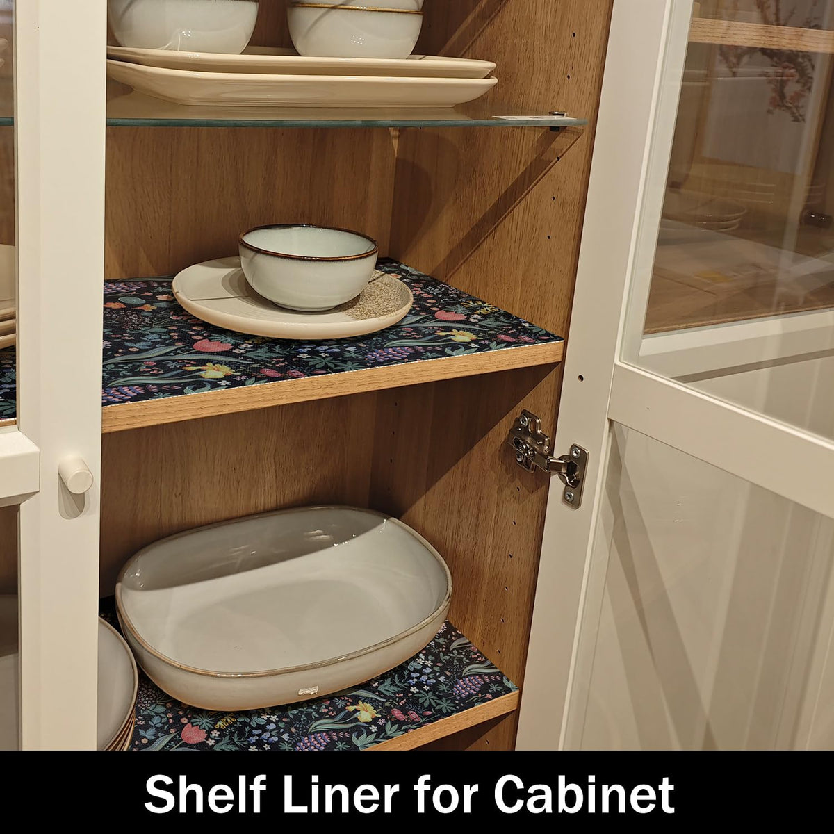 Black Floral Shelf Drawer Liners Non