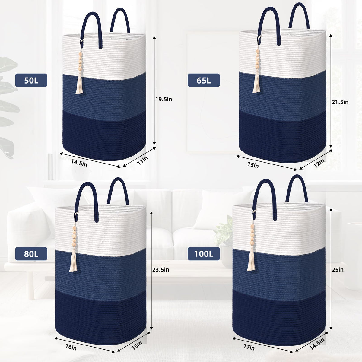 Woven Laundry Basket for Clothes (33.814 Fl Oz)