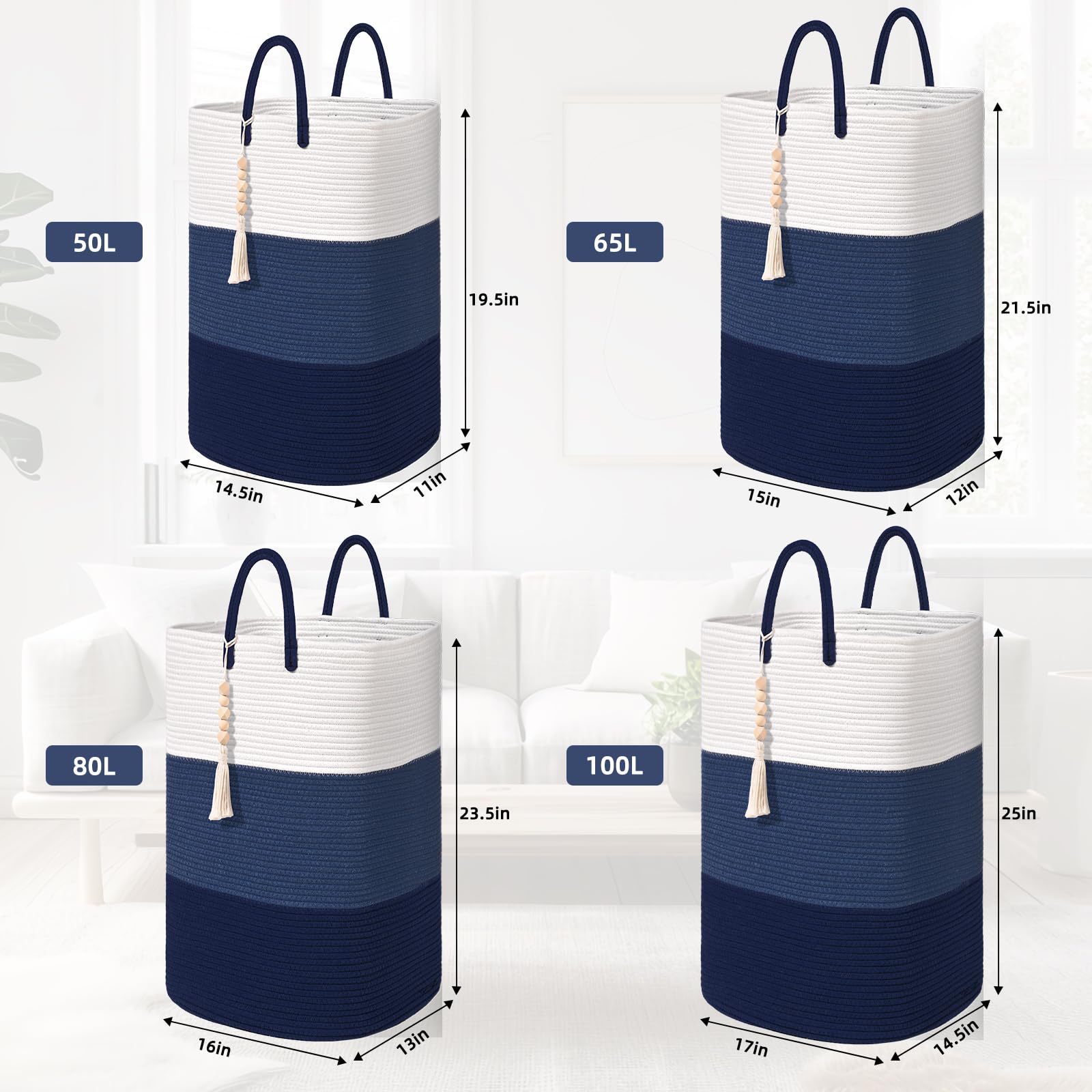 Woven Laundry Basket for Clothes (33.814 Fl Oz)