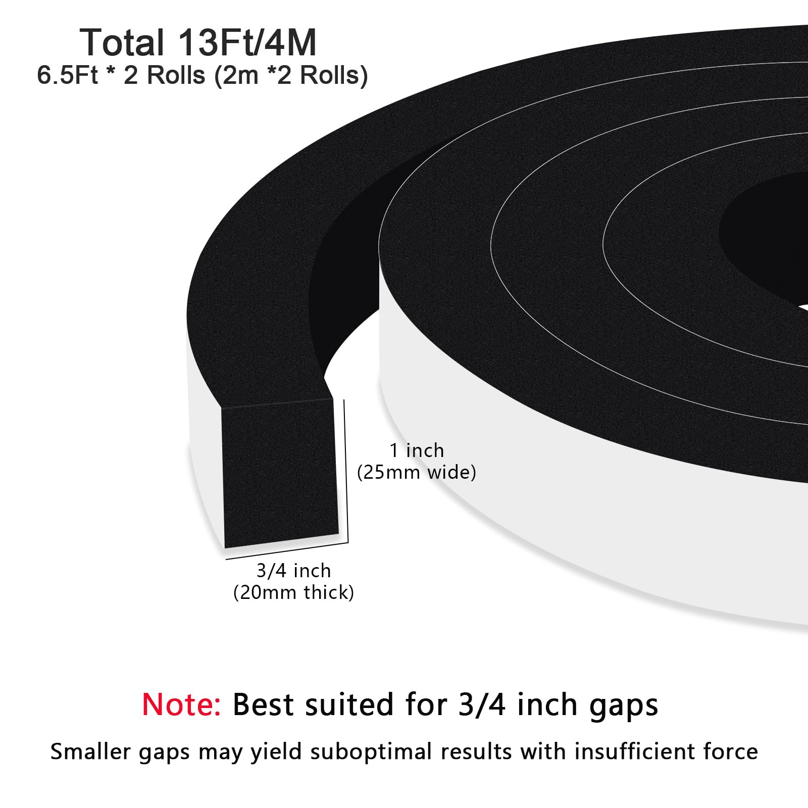Thick Foam Tape Weather Stripping for Medium Large Gaps (13 Foot)
