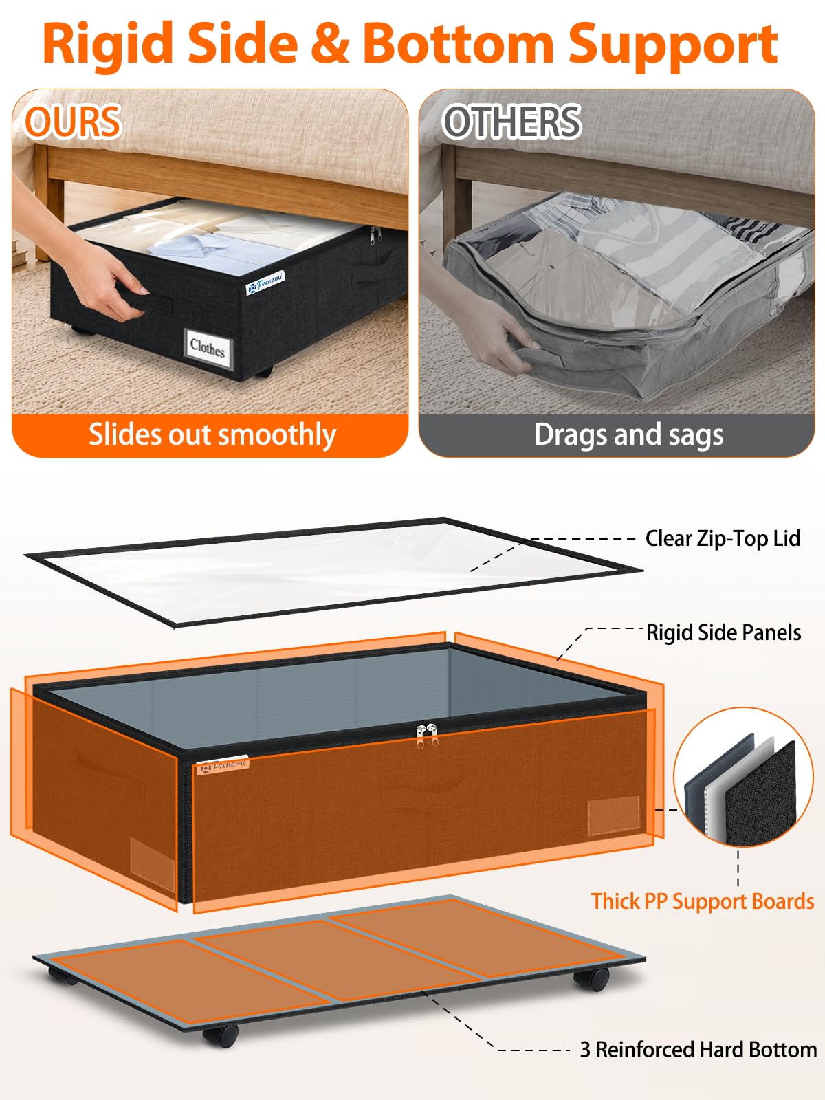 10 inch Tall Under Bed Storage Bins with Wheels (2 Count)