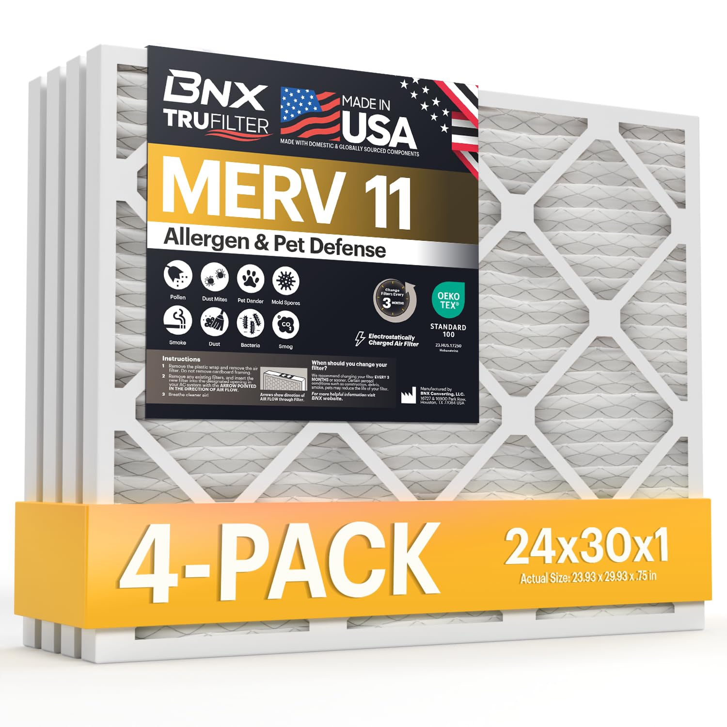 TruFilter 24x30x1 Air Filter MERV 11 (4 Count)