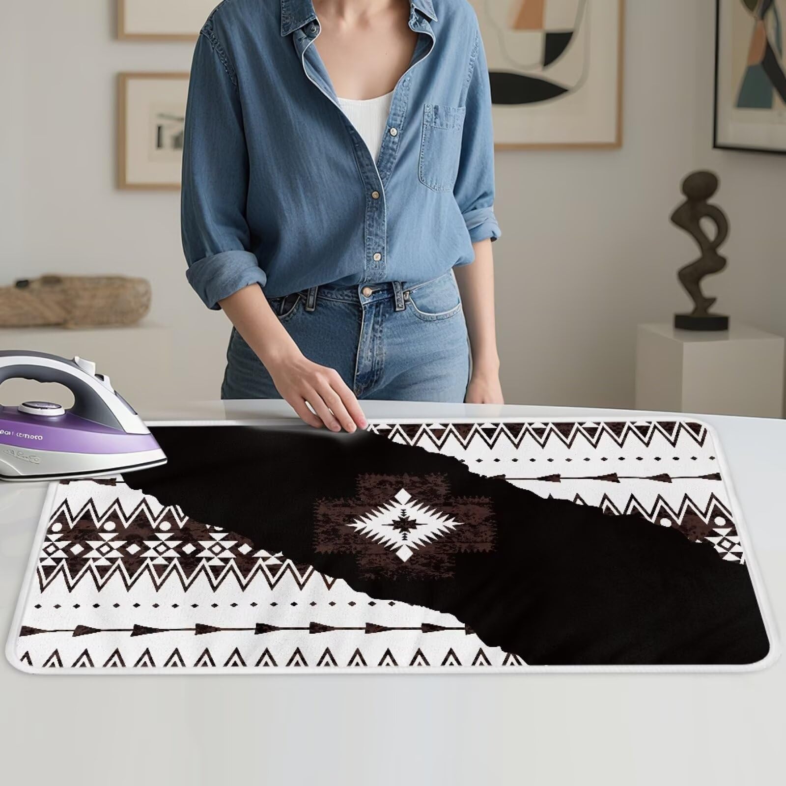 Aztec Print Ironing Mat Portable Ironing Pad Blanket for Table Top Heat Resistance Foldable Lightweight 32 x 16 Inch Small Ironing Pads for Washer