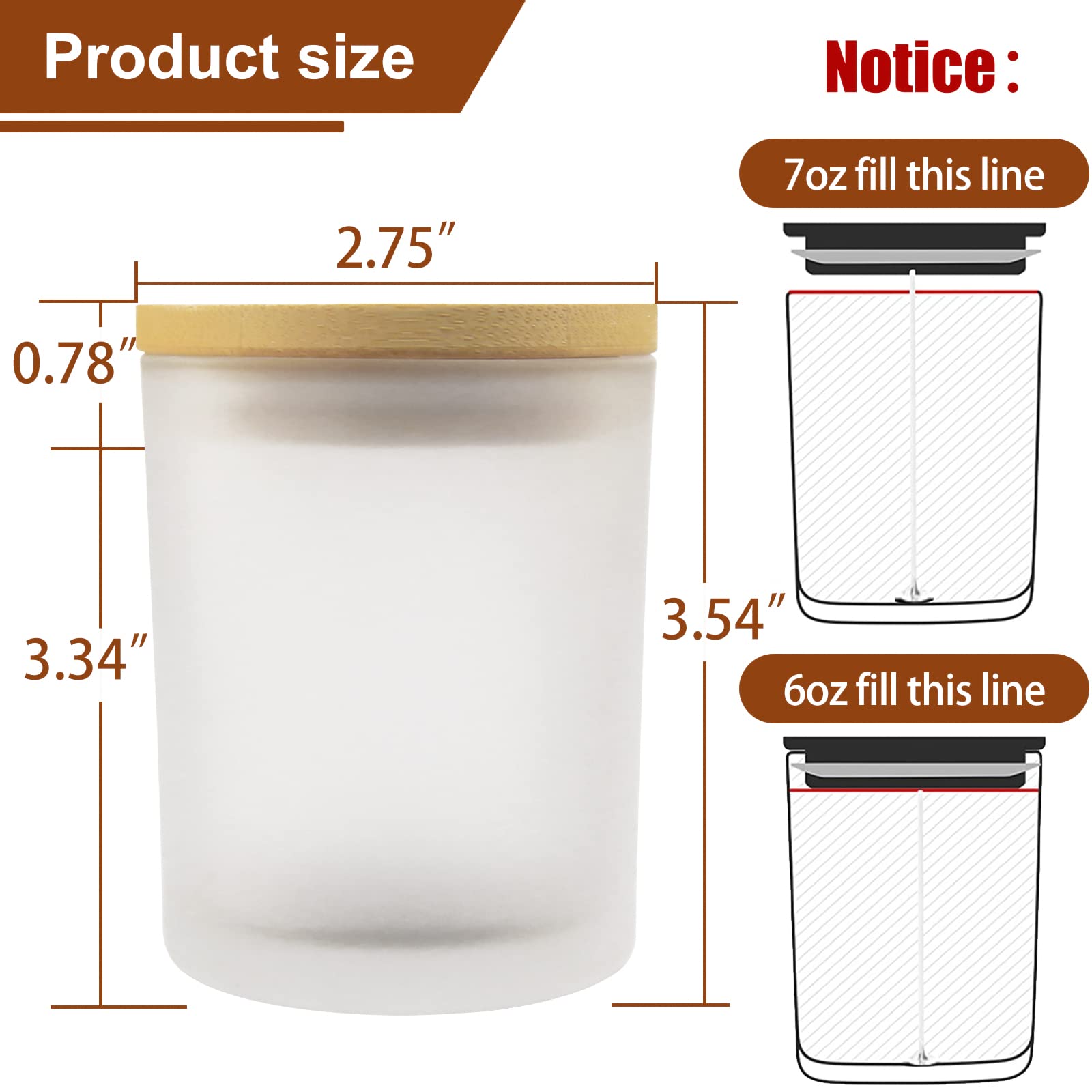 15 Pack 7 OZ Frosted Empty Candle Jars with Bamboo Lids (15 Count)