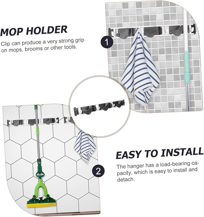 Punch Mop Hanger Space Aluminum Wall Mount Organizer for Brooms Mops Sundries Easy Installation for Home Kitchen Garage and Garden Storage