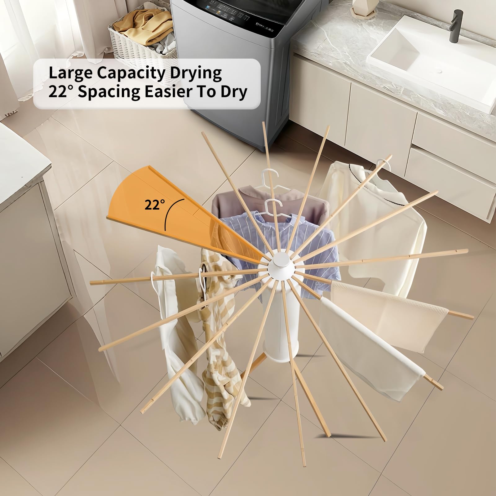 Foldable Clothes Drying Rack Tripod with Wooden 16 Rods