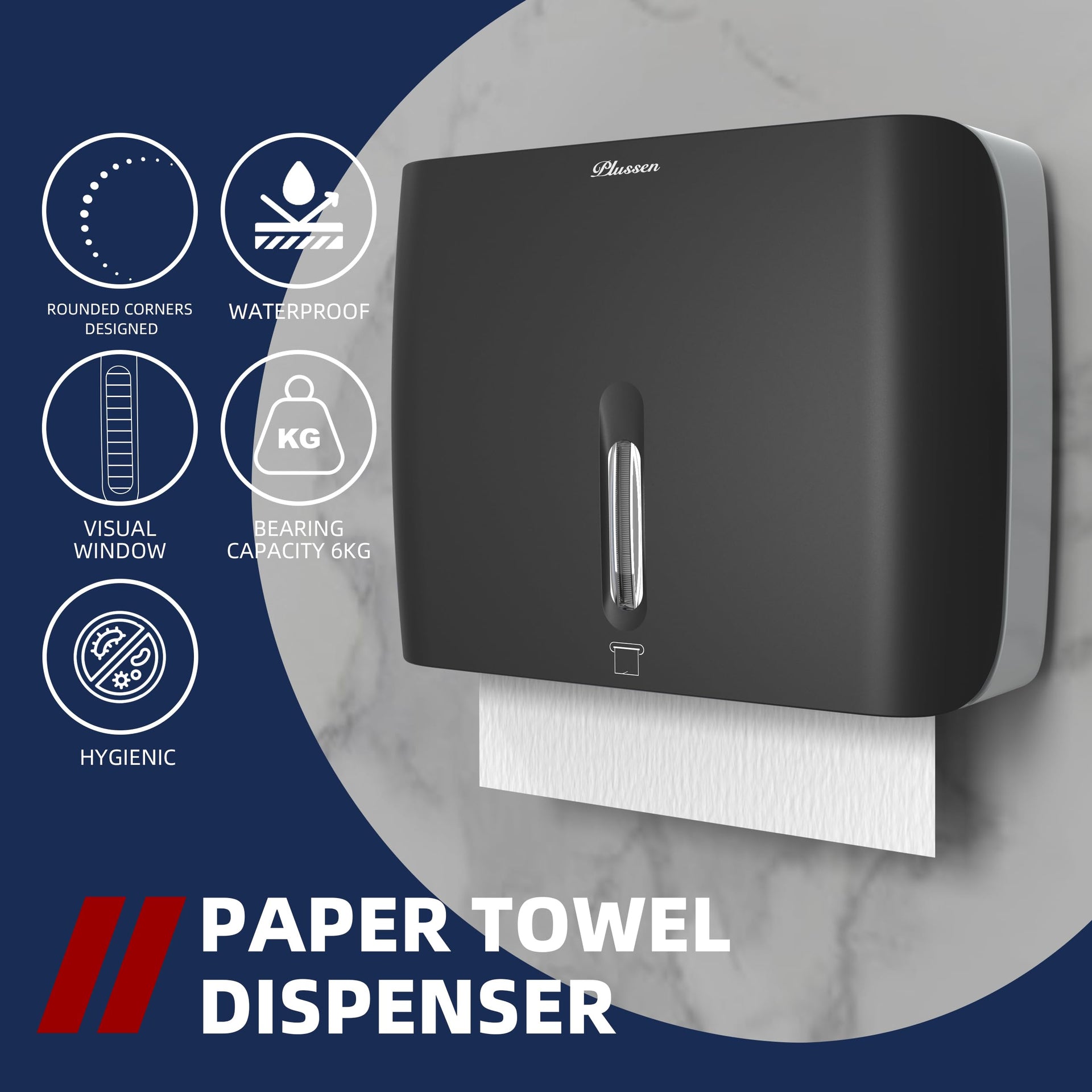 Trifold Paper Towel Dispenser Black Pearl Premium Grade 10⅞” Length X 8¼” High X 3¾” High for Traffic Areas (3 Count)