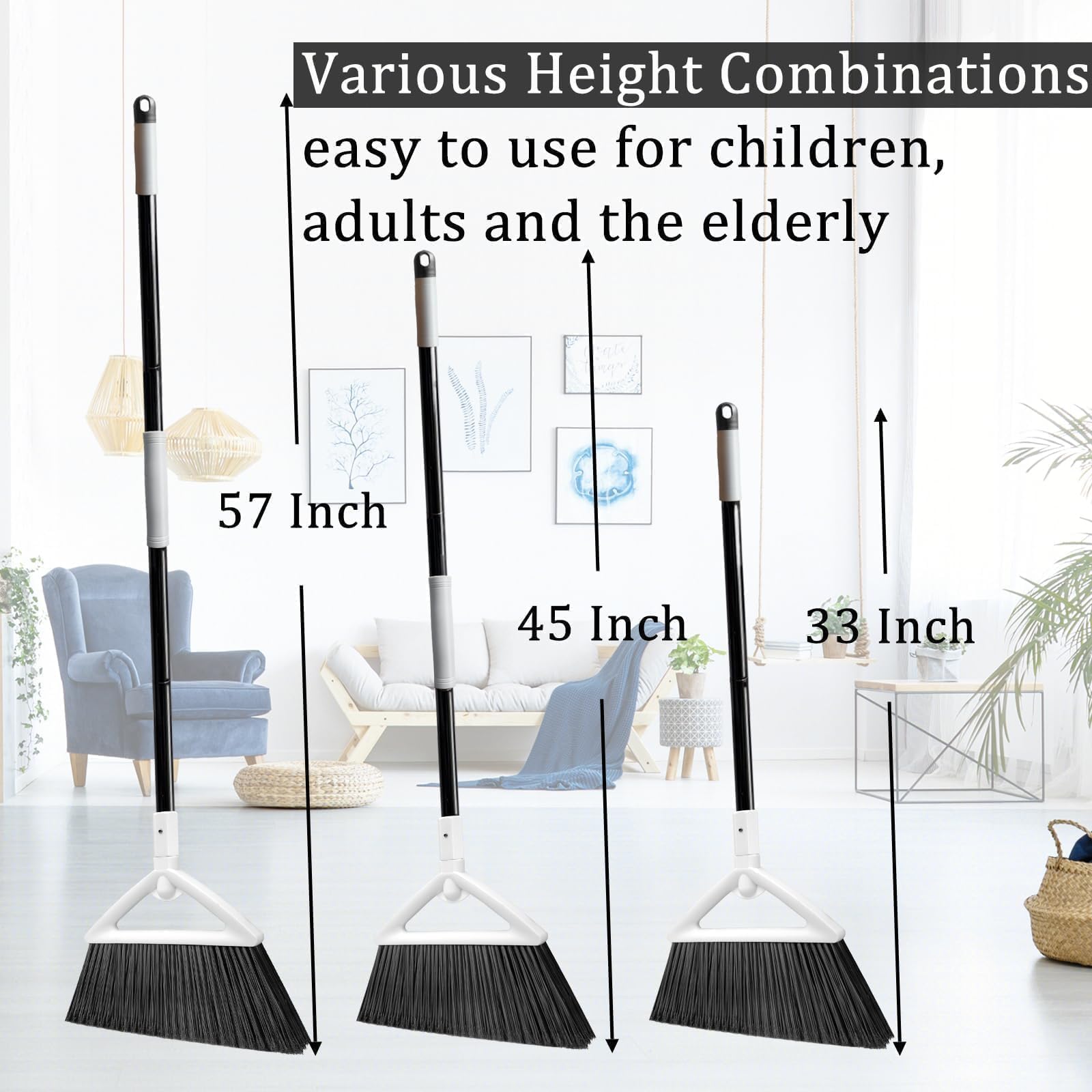 Heavy Duty White Angle Broom with Long Handle