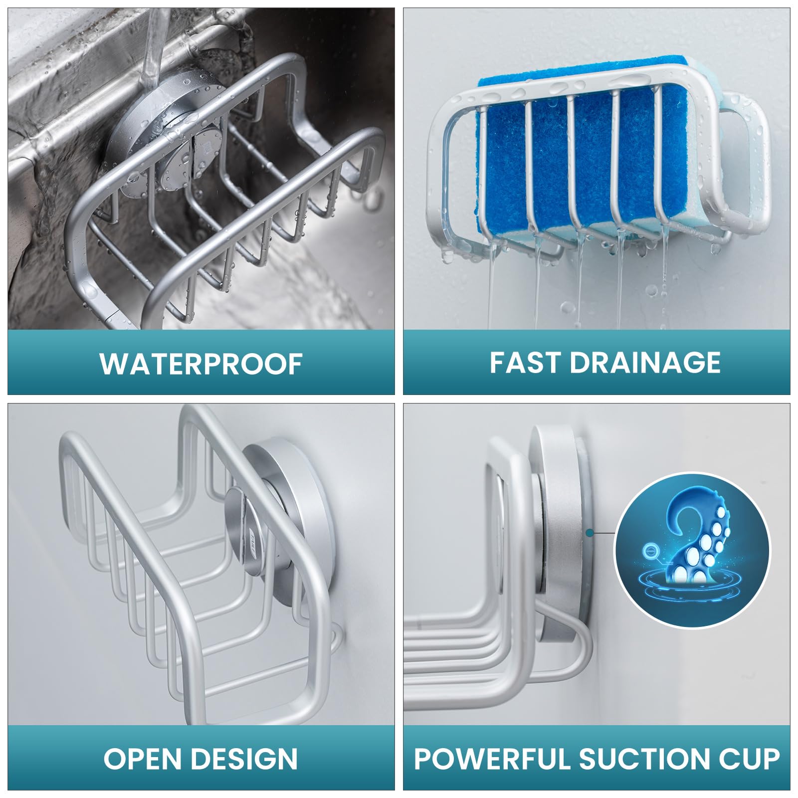 Rustproof Sponge Holder for Kitchen Sink with Suction Cup