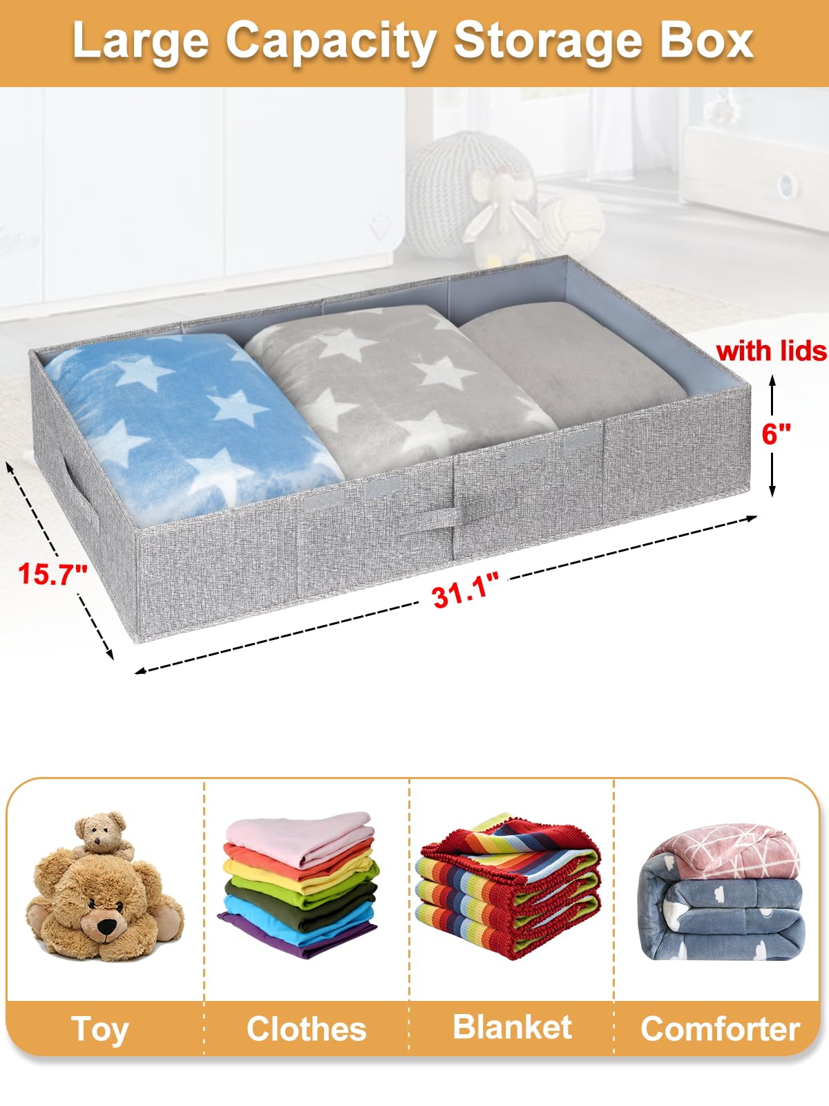 6 in Tall Under Bed Storage Containers with Lids