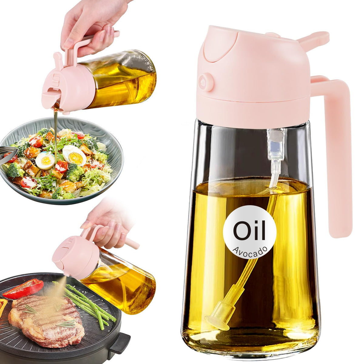 16oz 470ml Glass Olive Oil Sprayer for Cooking with Stickers