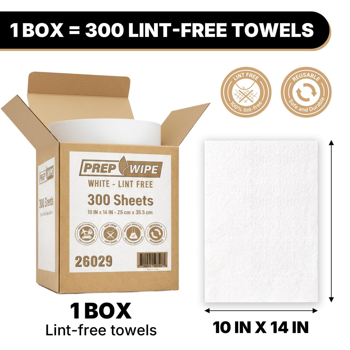 26029 Prep Wipe WHITE Lint Free Cleaning Towels Pack of 300 Sheets (300 Count)