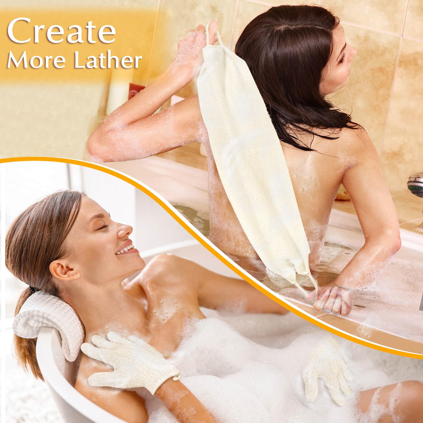 Exfoliating Back Scrubber Bath Gloves Set (3 Count)