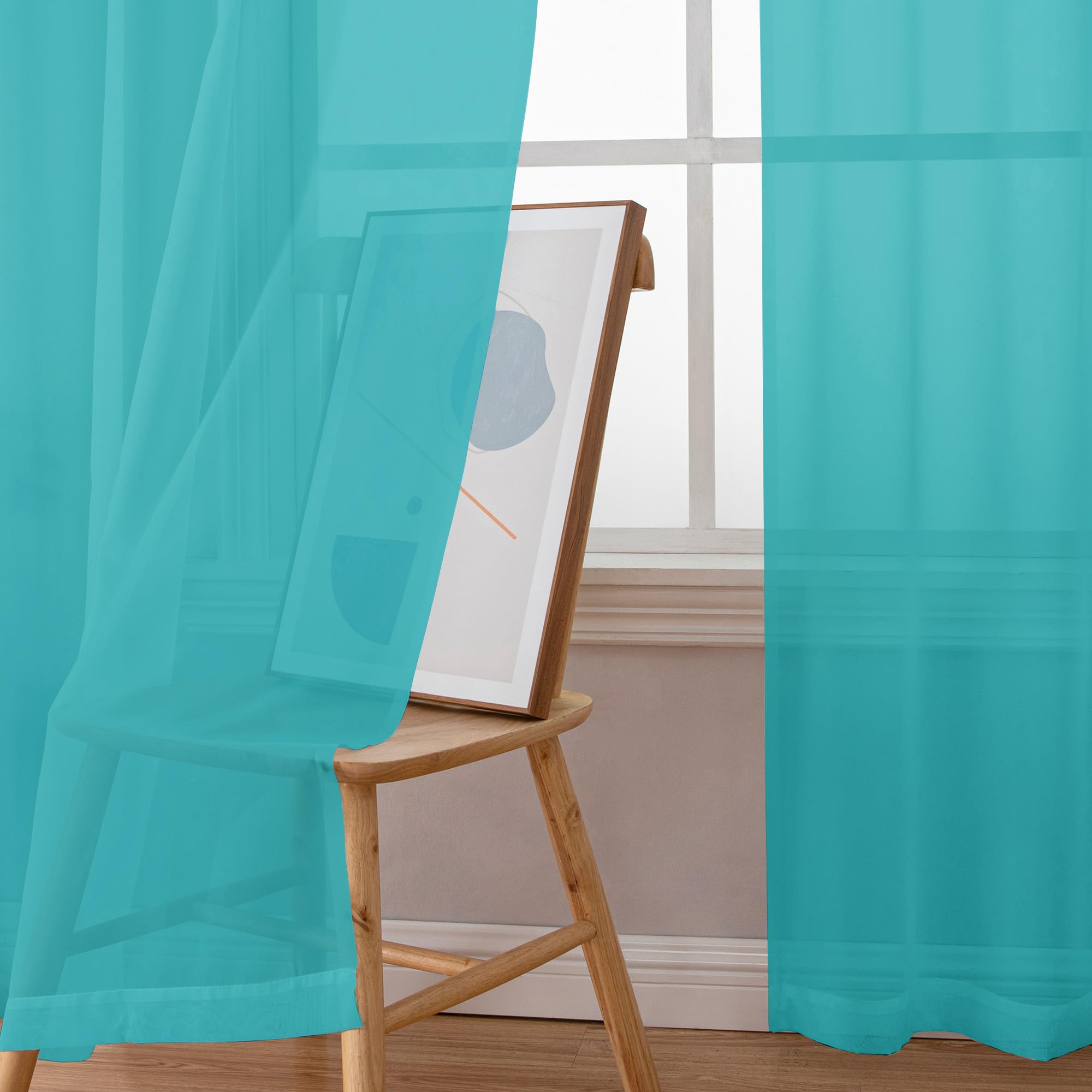Turquoise Sheer Curtains 84 Inches Long for Living Room (2 Count)
