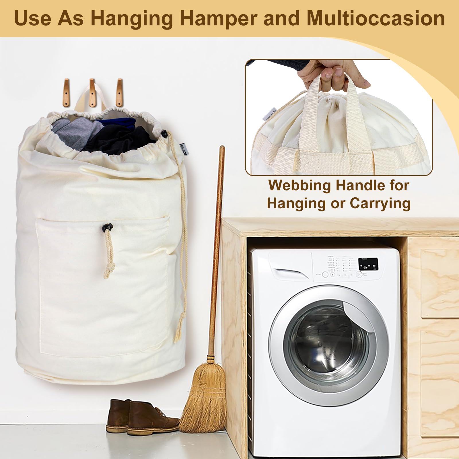 Laundry Backpack Canvas Laundry Bag with Straps Drawstring