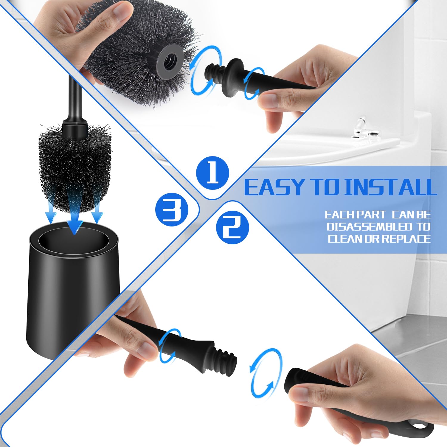 Black Toilet Brush and Holder Set for Bathroom and Toilet Scrubber (2 Count)