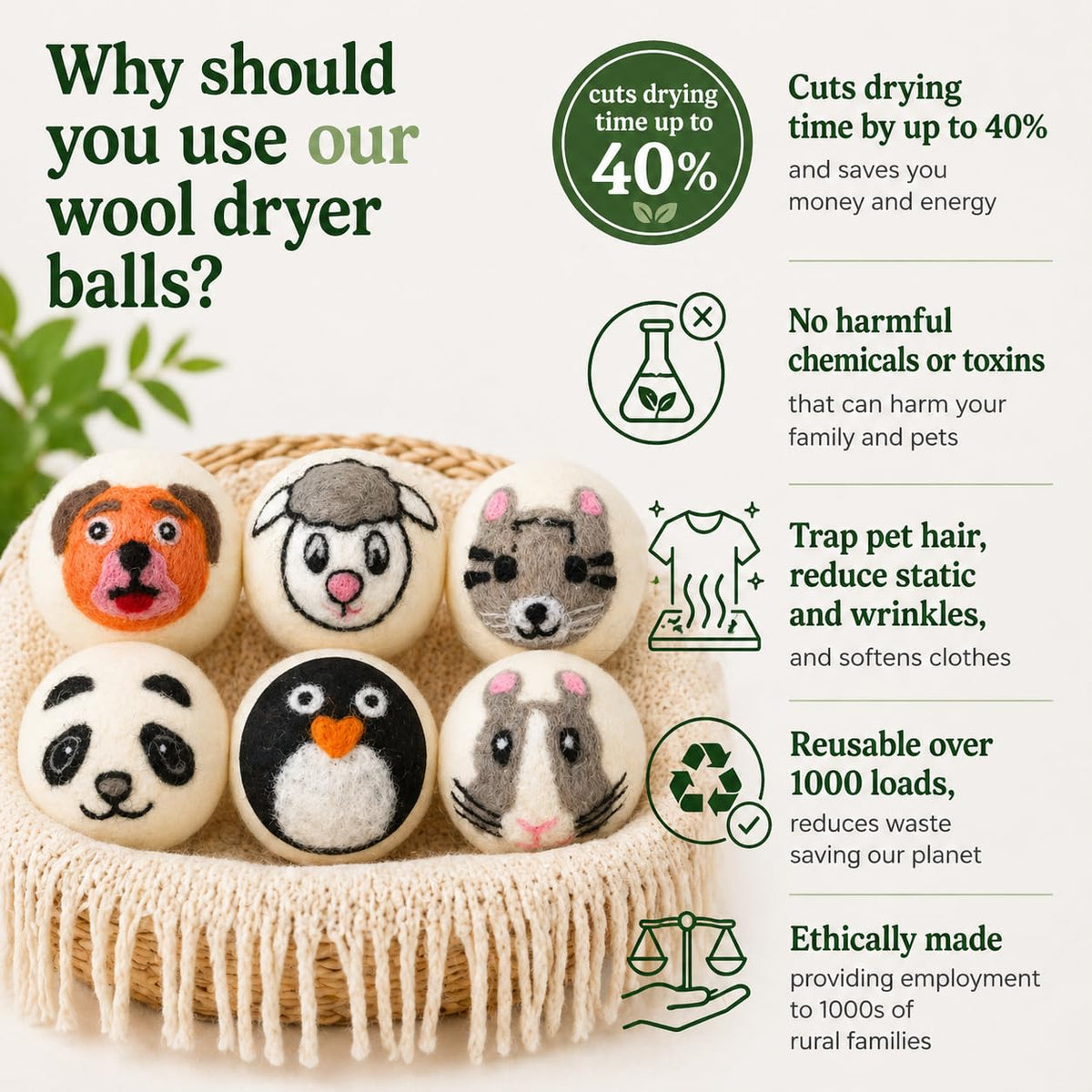 Wool Dryer Balls XL 6 (6 Count)