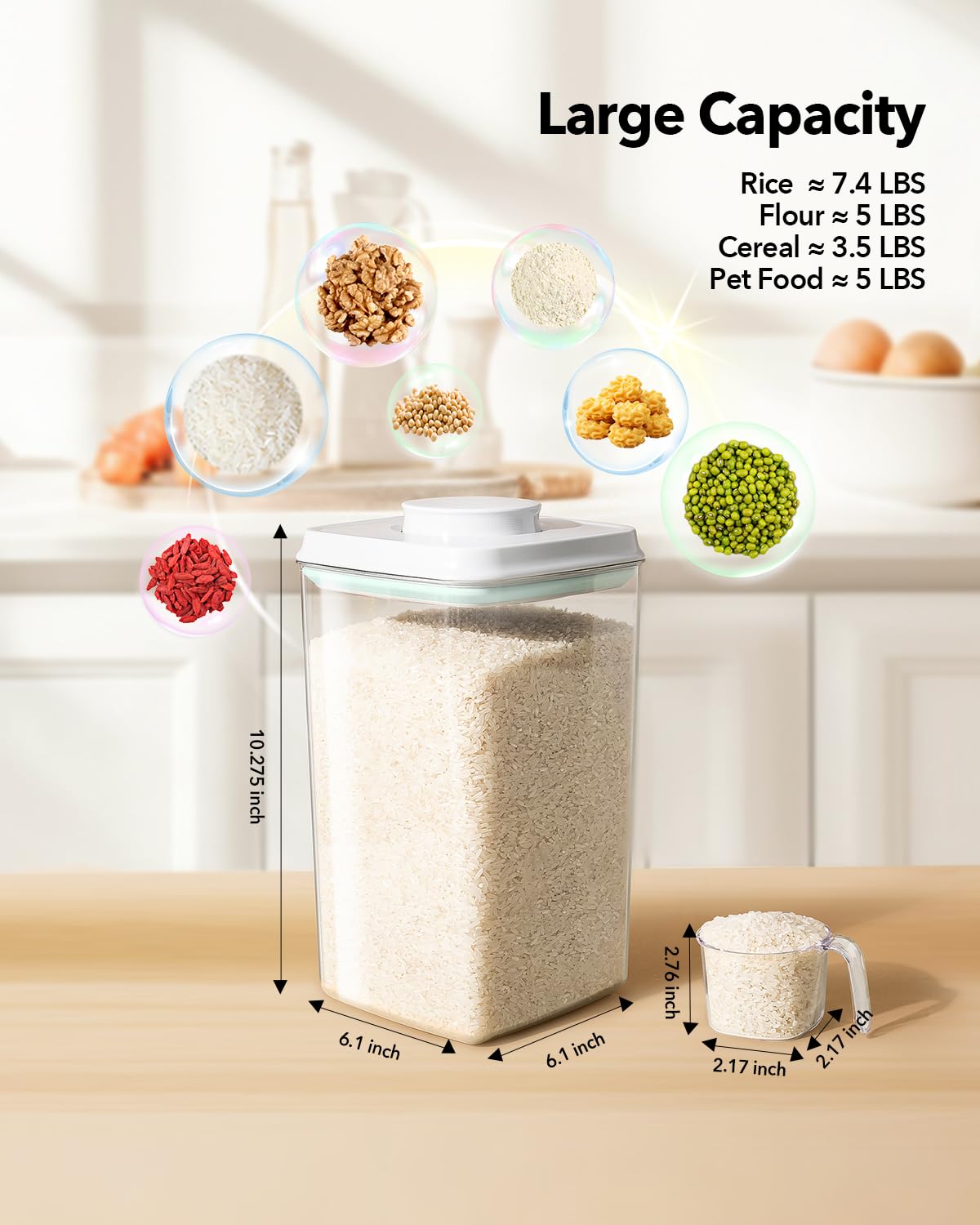 Airtight Food Storage Container with Pop Lid & 130ml Scoop (4 Count)