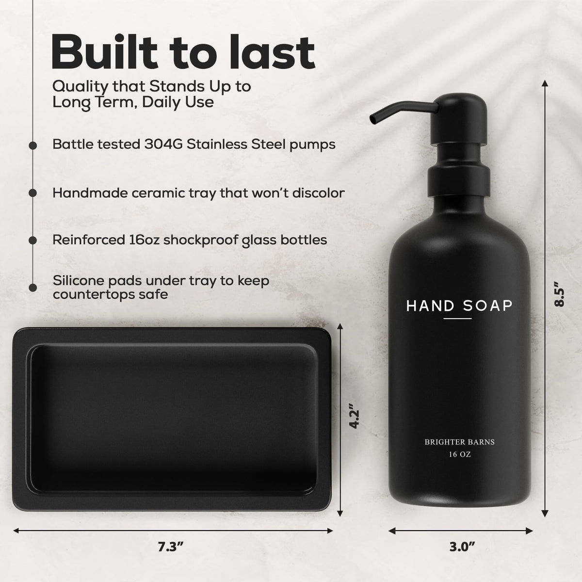Black Glass Soap and Lotion Dispenser Set with Tray by Brighter Barns