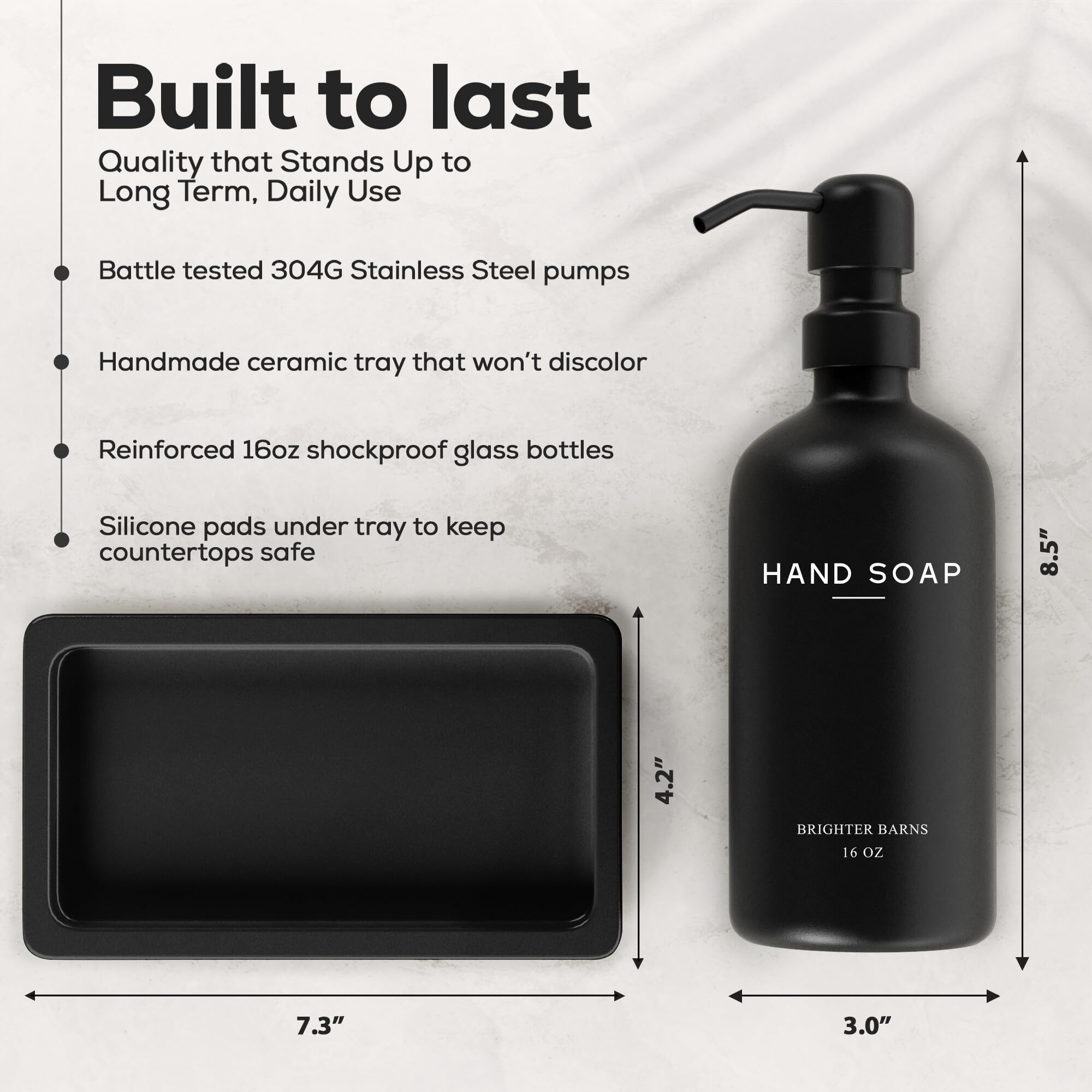 Black Glass Soap and Lotion Dispenser Set with Tray by Brighter Barns