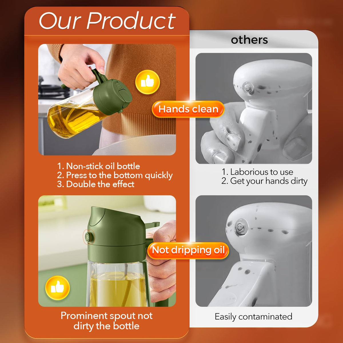 16 oz 2-in-1 Glass Olive Oil Sprayer for Cooking, OliveGreen