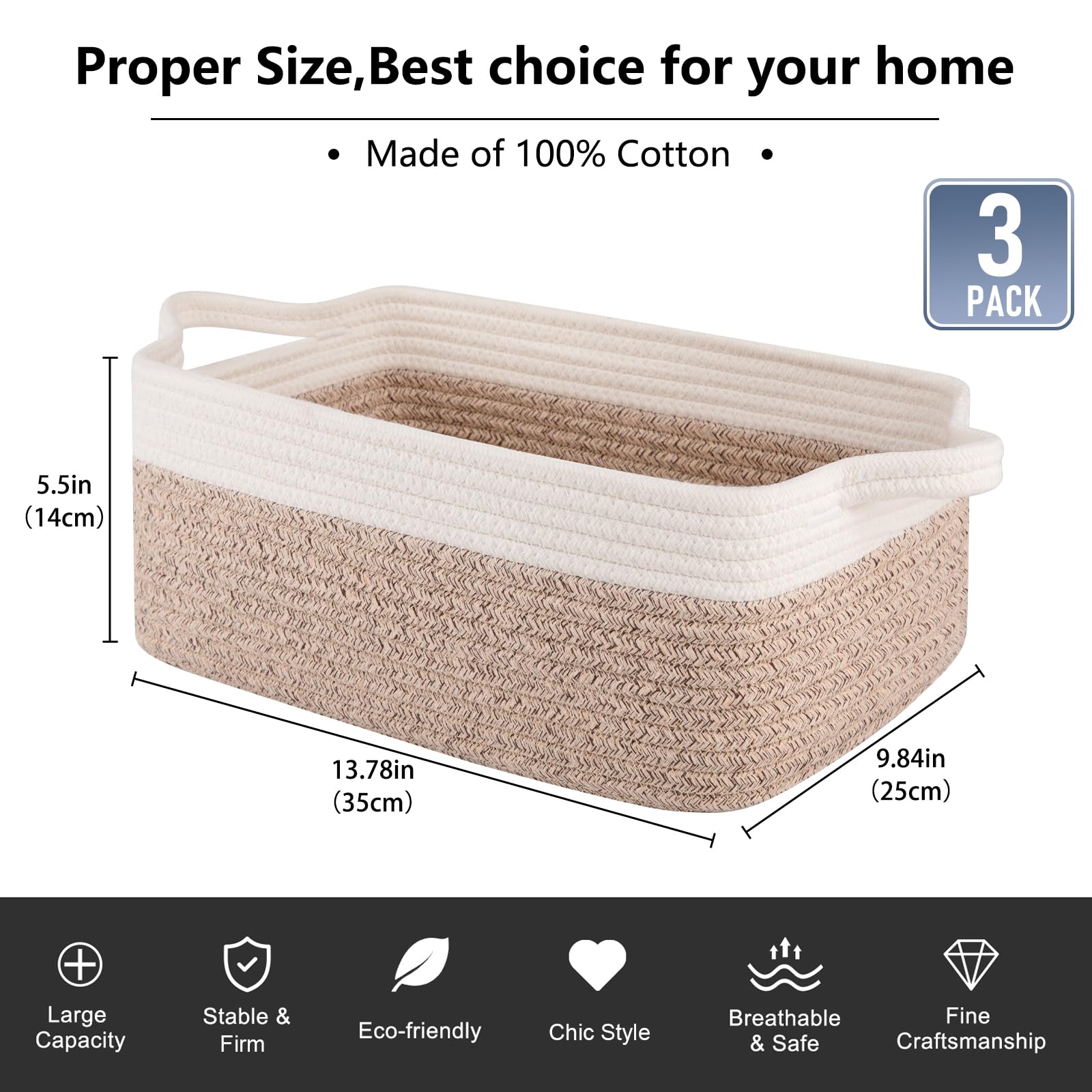 3 Pack Storage Baskets for Organizing
