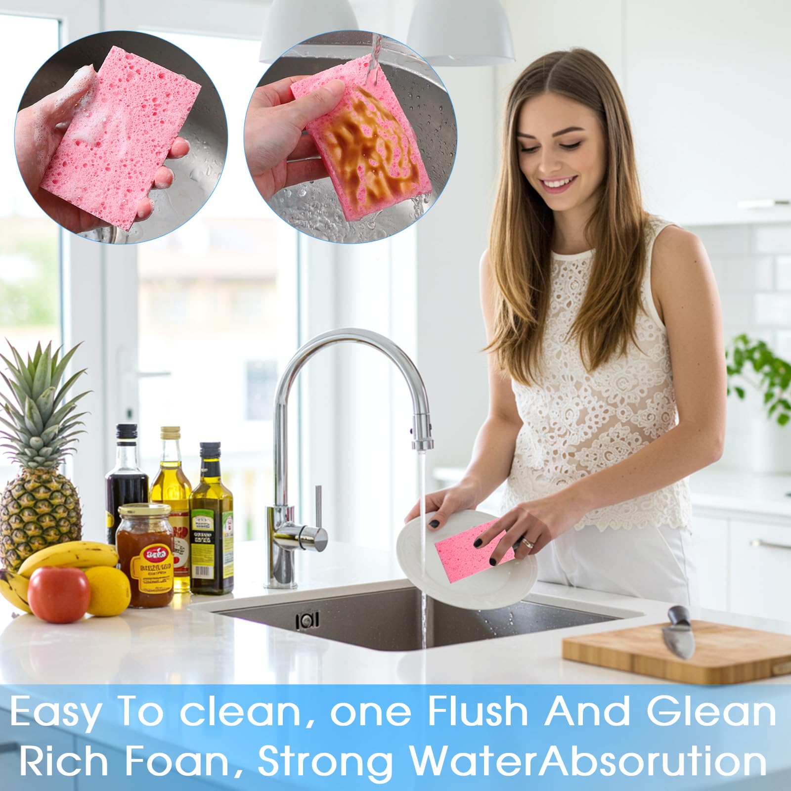 100pcs Kitchen Sponges Bulk Natural Sponges for Dishes Reusable Dish Sponge Scrub Compressed Wood Pulp Sponge Non (100 Count)