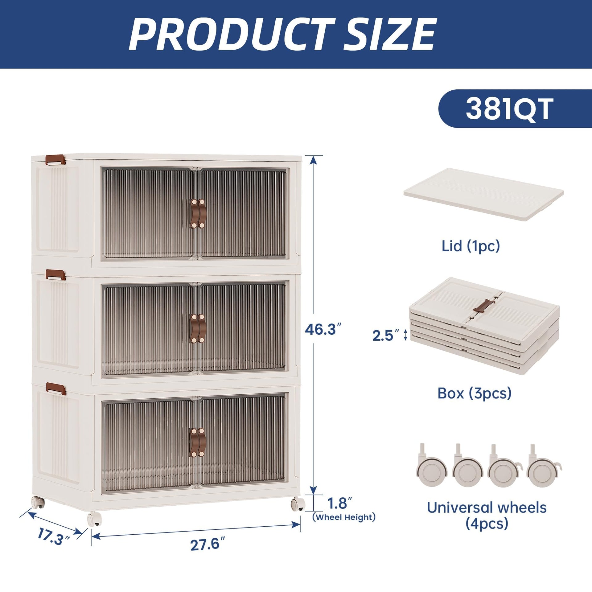 381Qt Extra Large Stackable Storage Bins Folding Collapsible Storage Bins with a Lid