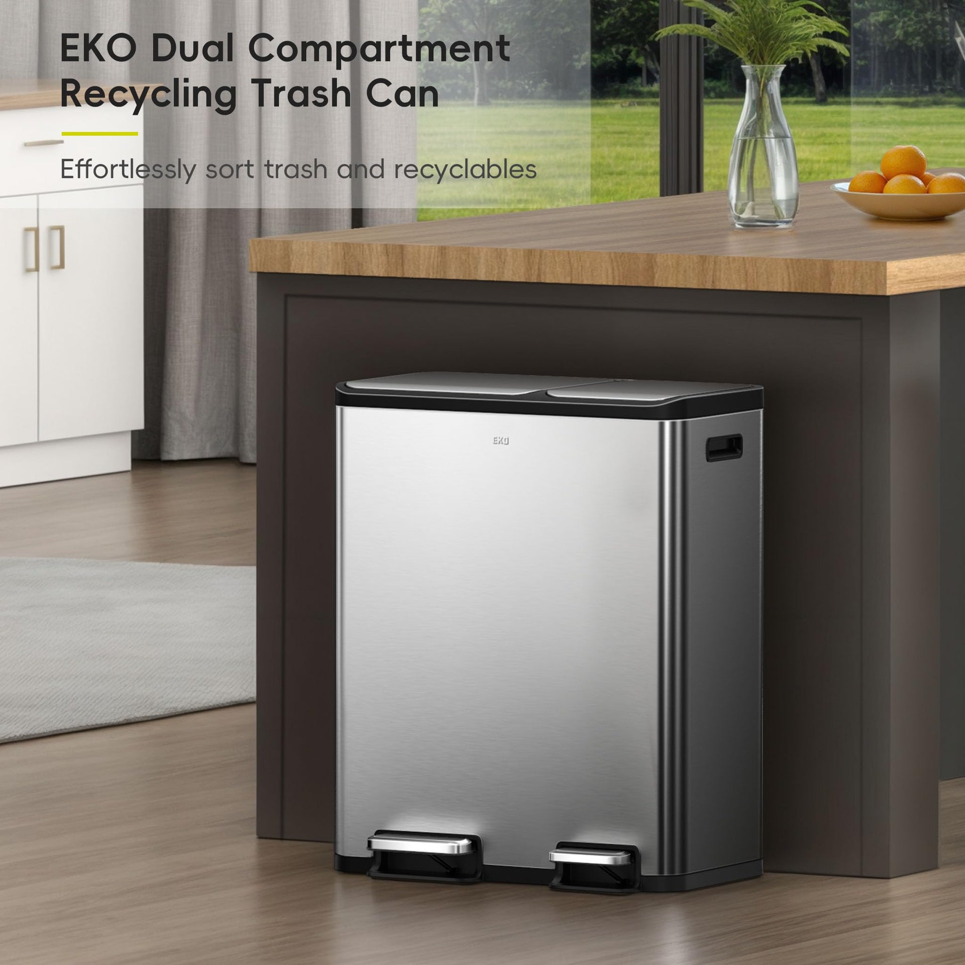 EcoCasa Stainless Steel Dual Step Trash Can for Recycling