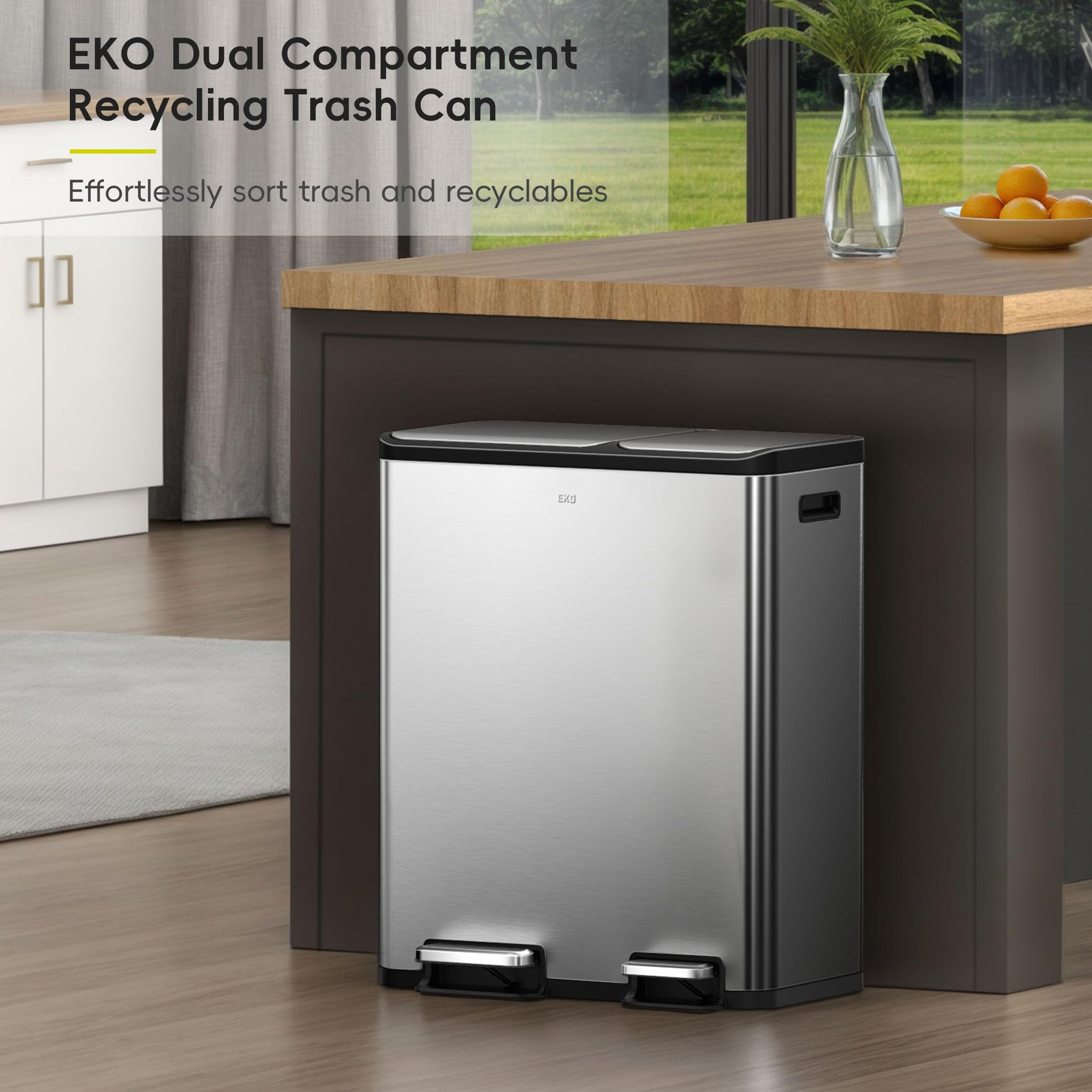EcoCasa Stainless Steel Dual Step Trash Can for Recycling