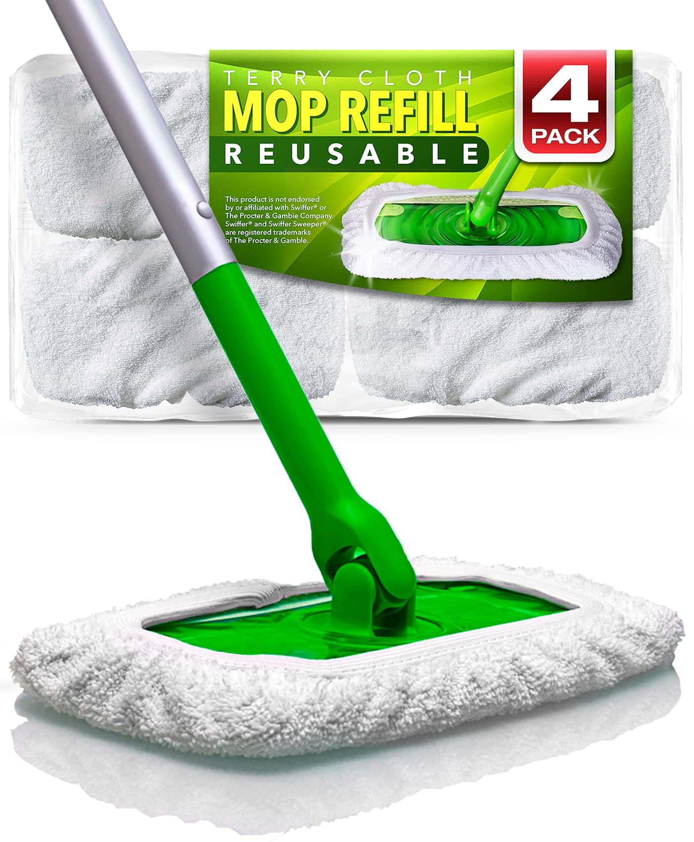 Reusable 100% Cotton Mop Pads for Swiffer Sweeper (4 Count)