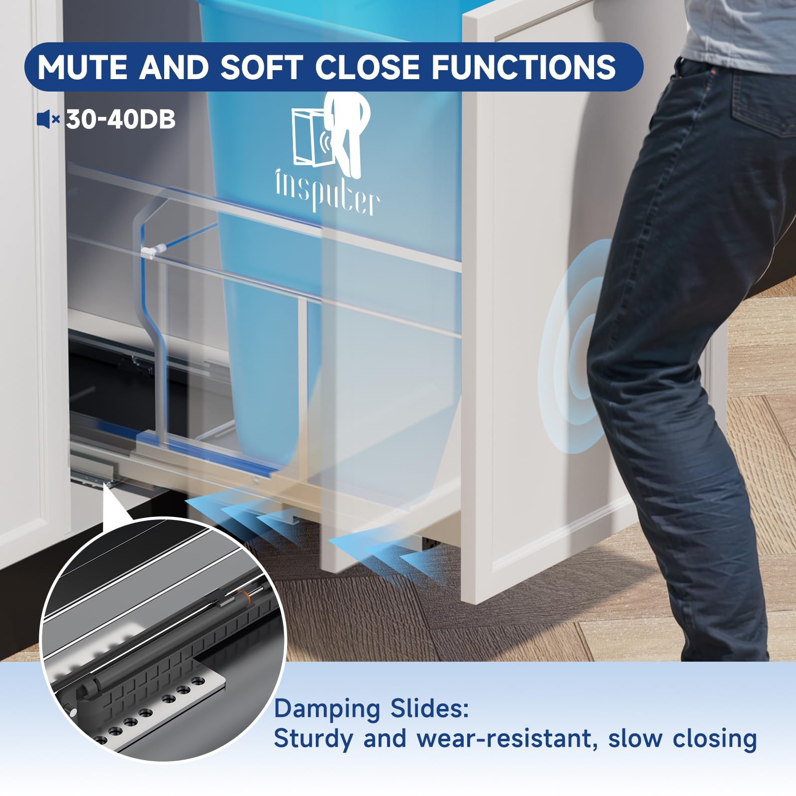 Pull Out Trash Can Under Cabinet with Push to Open Slides
