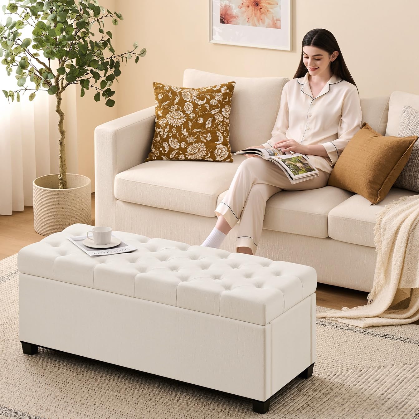 Storage Ottoman Bench for Bedroom