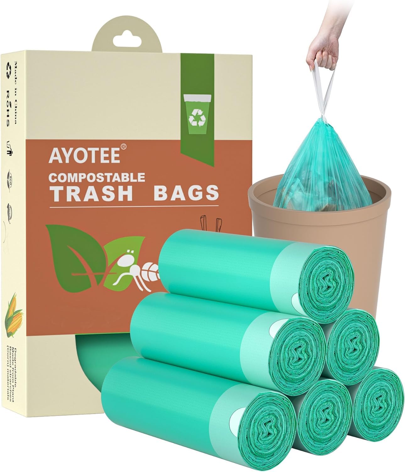 Compostable Trash Bags 4 Gallon Drawstring Trash Bags (100 Count)