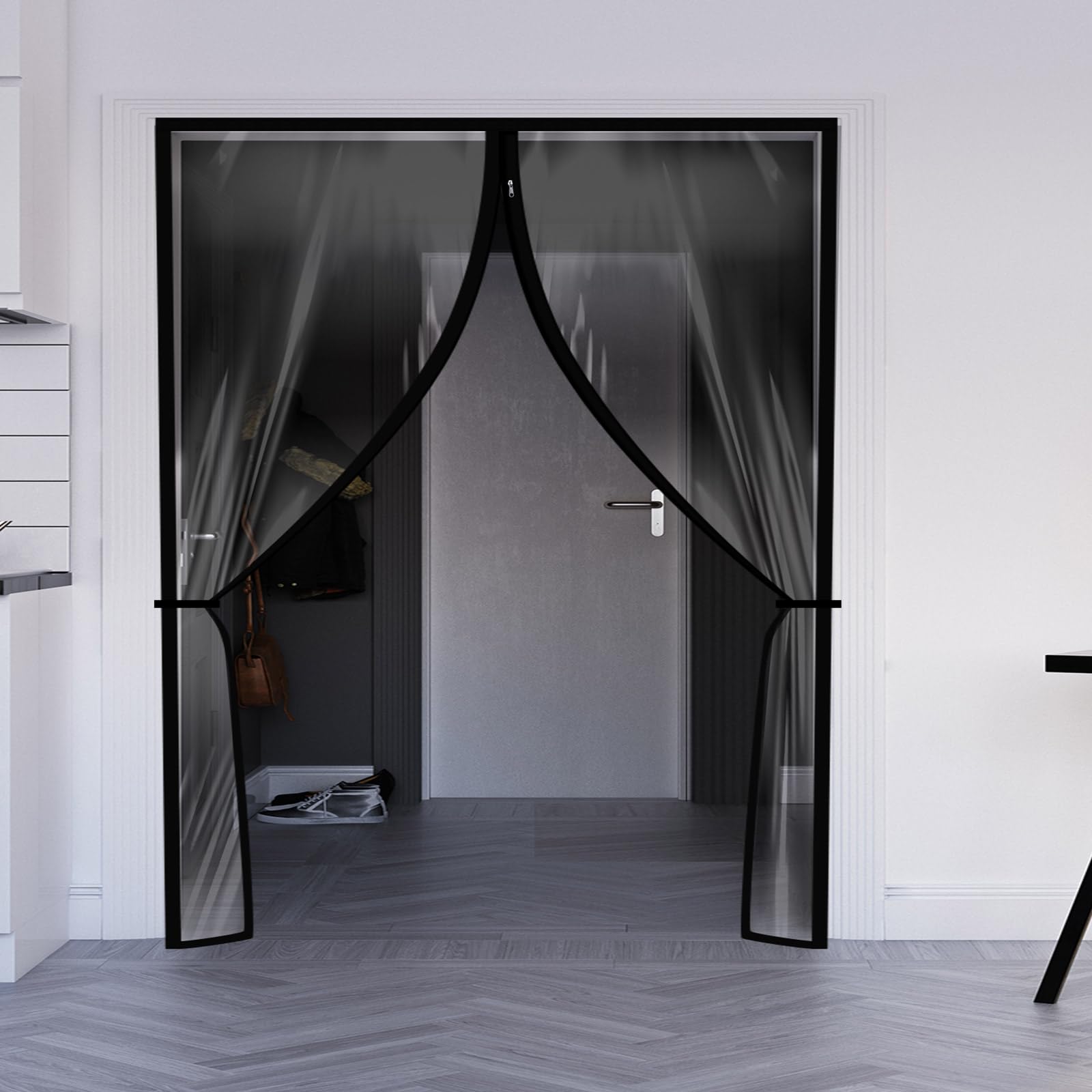 Zipper 72 x 80 Inch Dust Barrier Door Kit Construction Door Barrier 6 x 6.7 ft Reusable Plastic Curtain Cover Containment Standard Doorway Temporary Wall Screen Sheeting for Bathroom Hallway