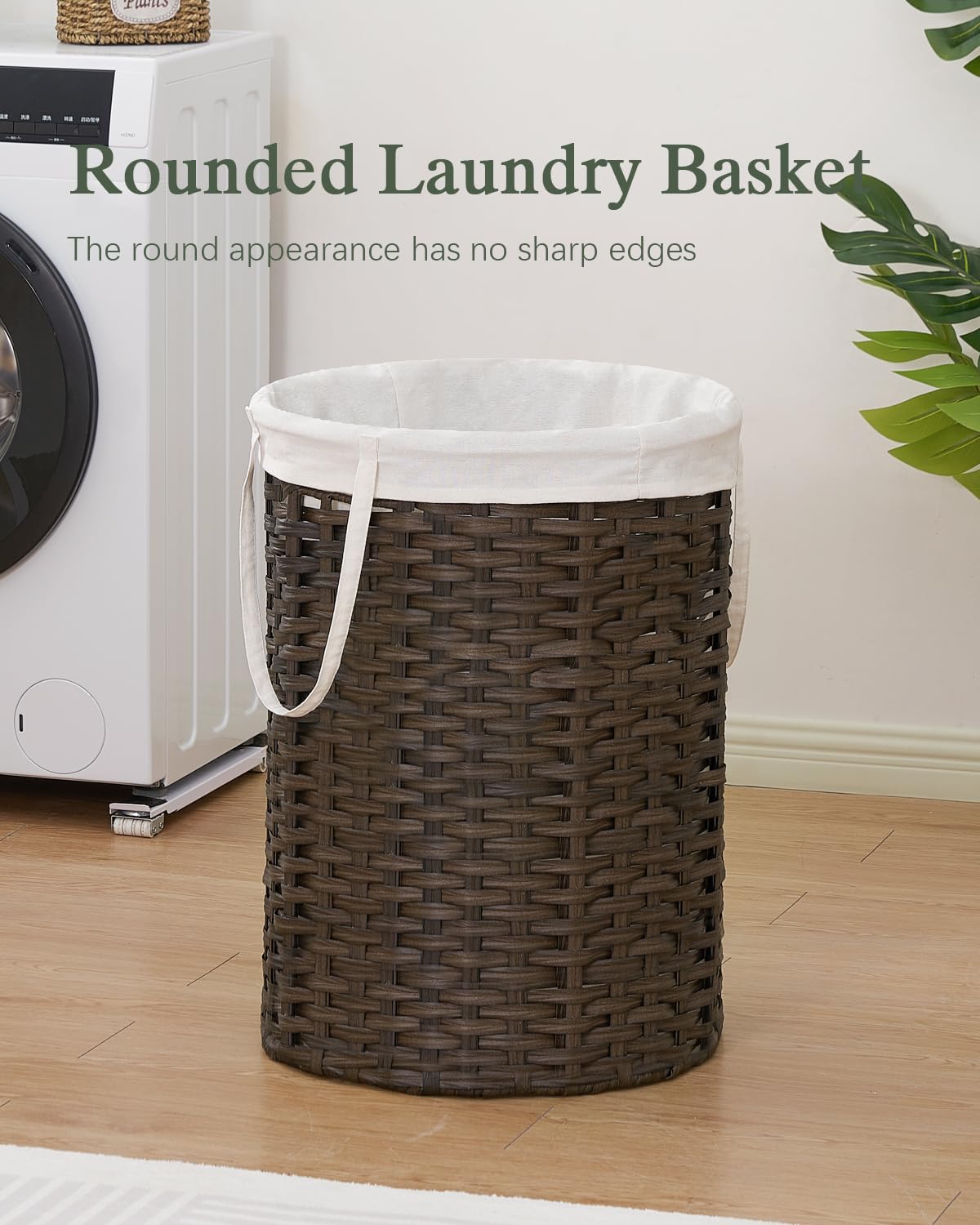 Laundry Basket Round PE Rattan Laundry Hamper