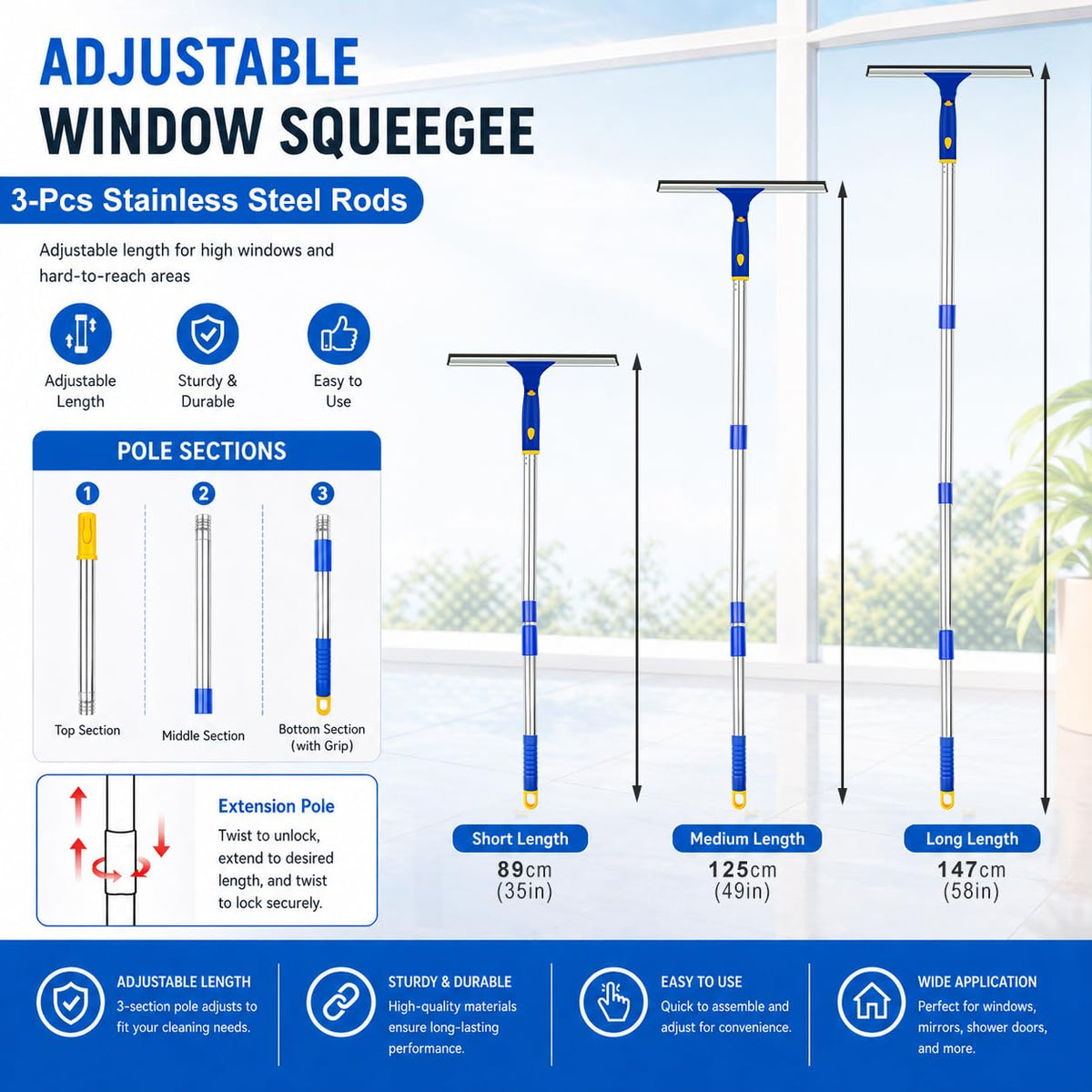 Window Squeegee with Extension Pole