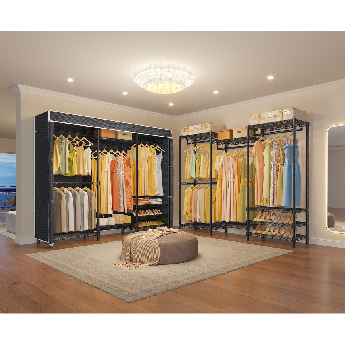 V5C Heavy Duty Covered Clothes Rack Portable Closet Rack