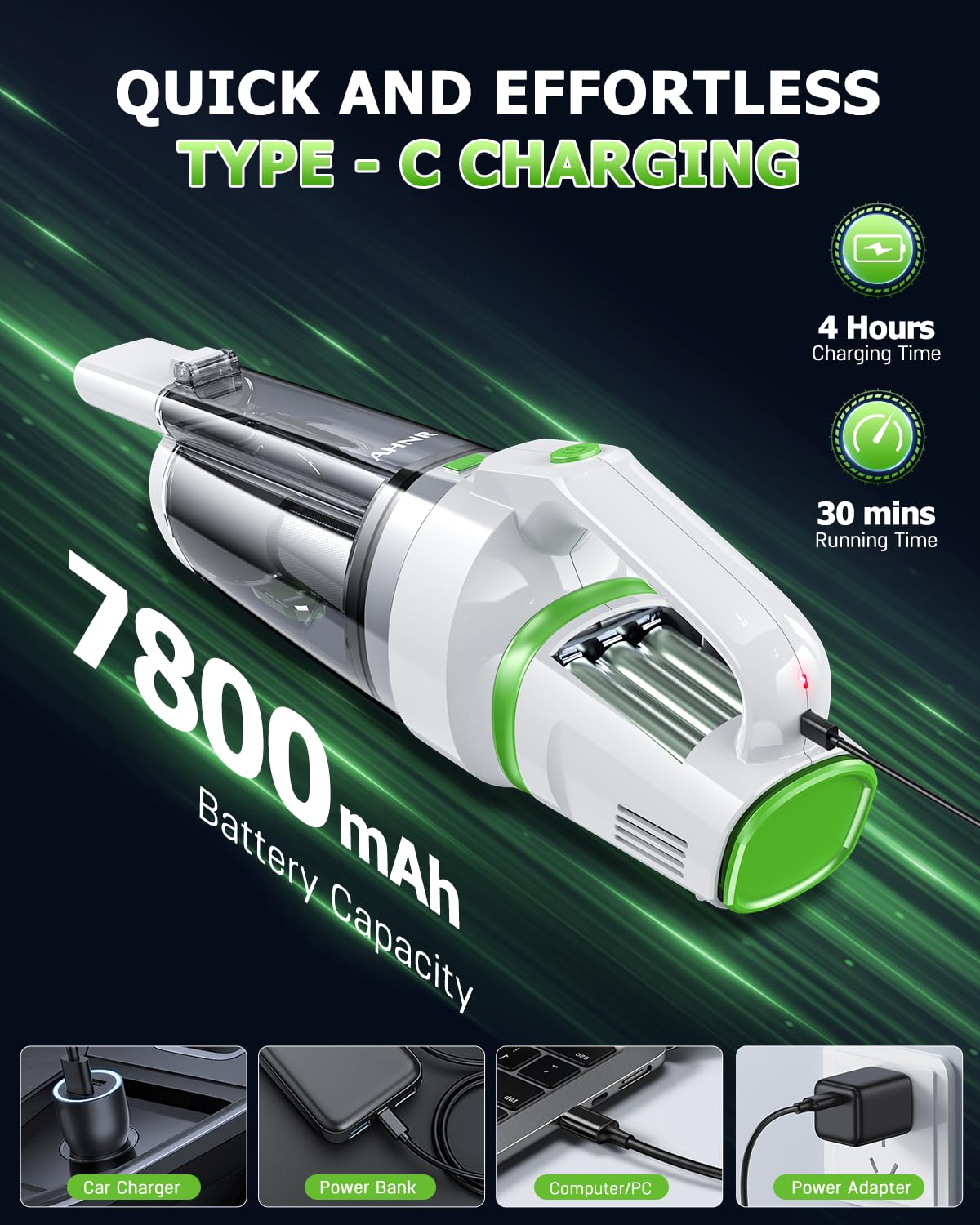 Handheld Vacuum Cleaner Cordless Rechargeable 16000PA for Car Home