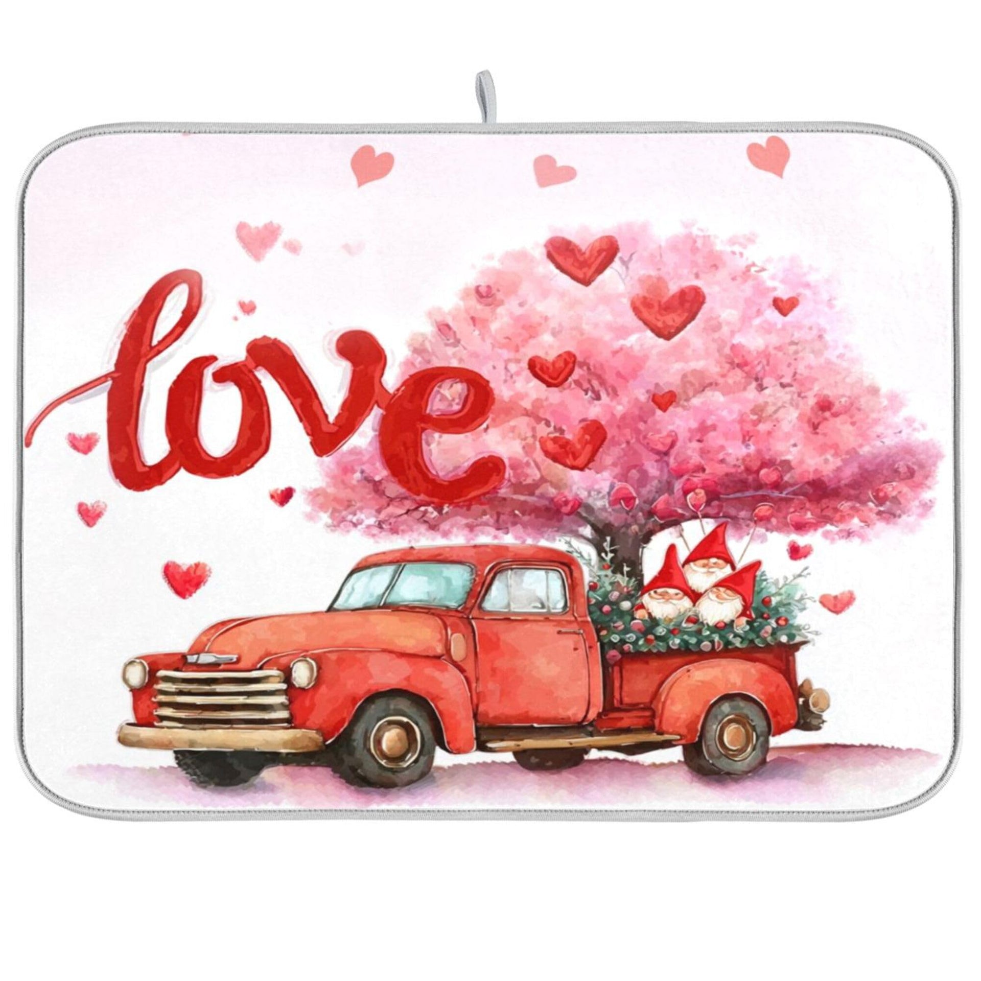 Valentine’s Day Love Tree Dish Drying Mat for Kitchen Countertop 18x24 Happy Valentines Day Gnomes White Large Drying Mat Reusable Quick Dry Dish Sink Mats Easy Clean Decorative Essentials