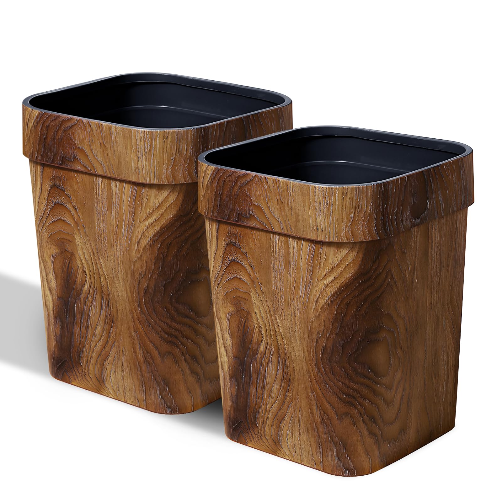 Wood Grain Plastic Trash Can Bedroom (2 Count)